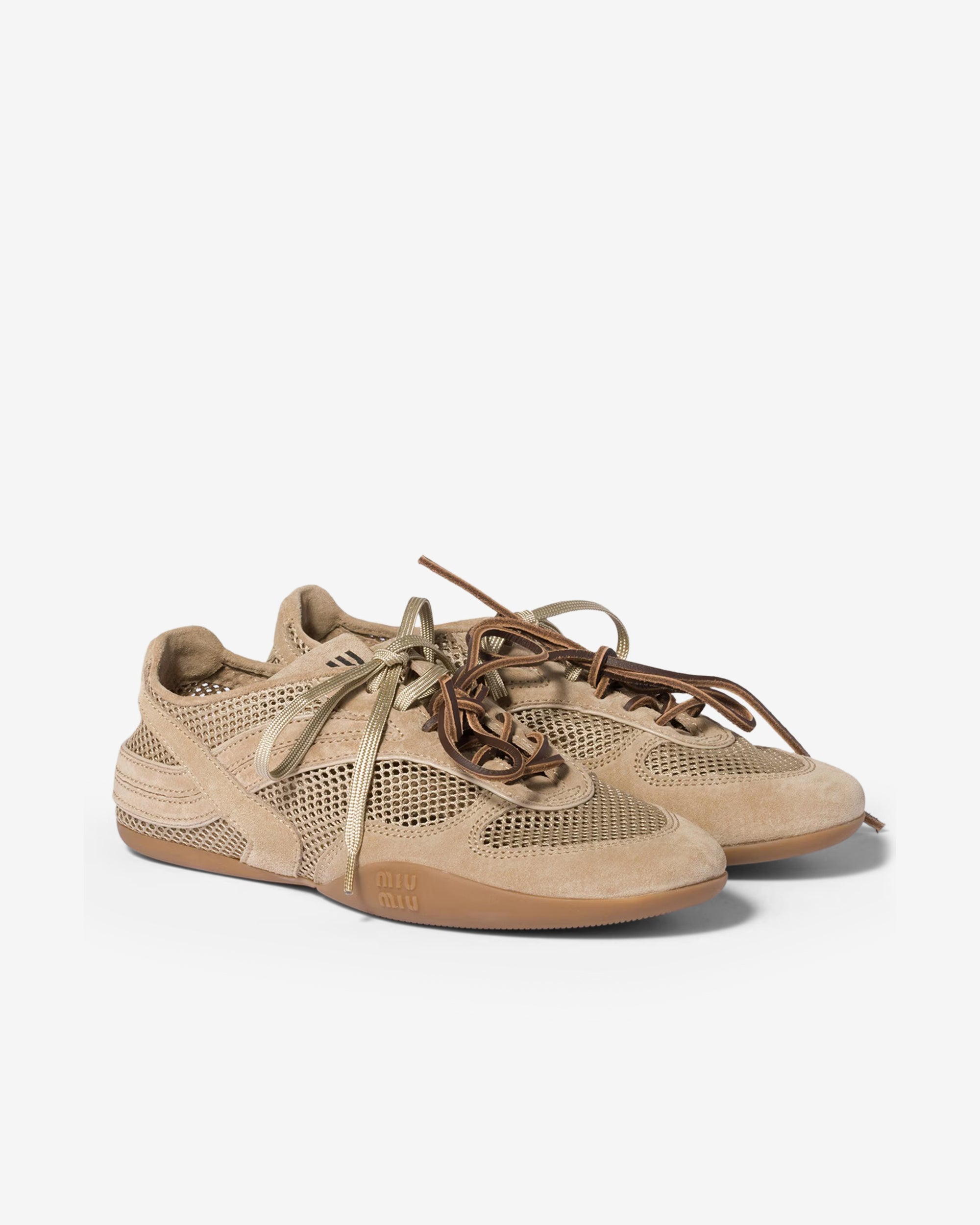 Miu Miu - Women's Gymnasium Mesh and Suede Sneakers - (Desert Beige) view 2, Click to Zoom in