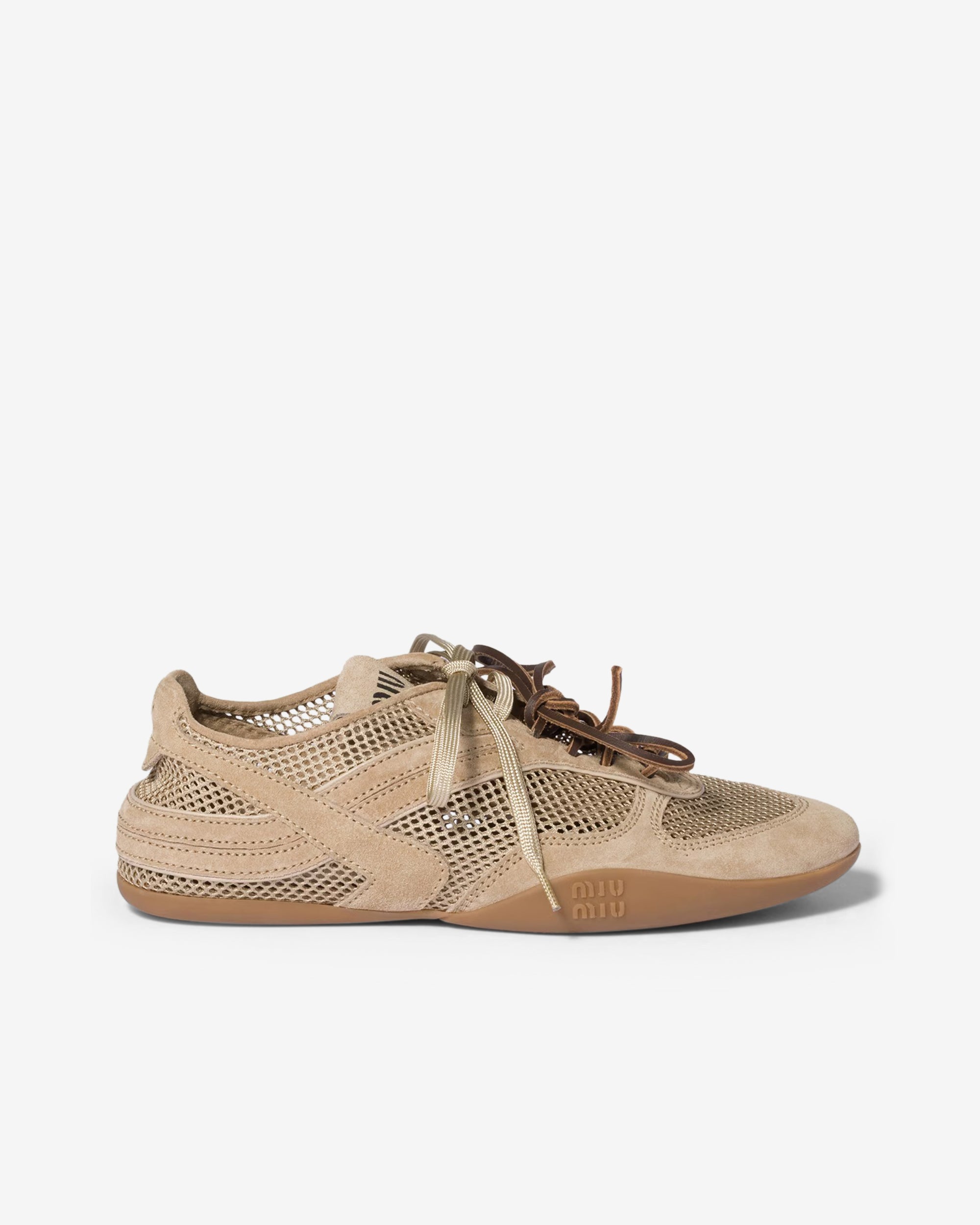 Miu Miu - Women's Gymnasium Mesh and Suede Sneakers - (Desert Beige) view 1, Click to Zoom in