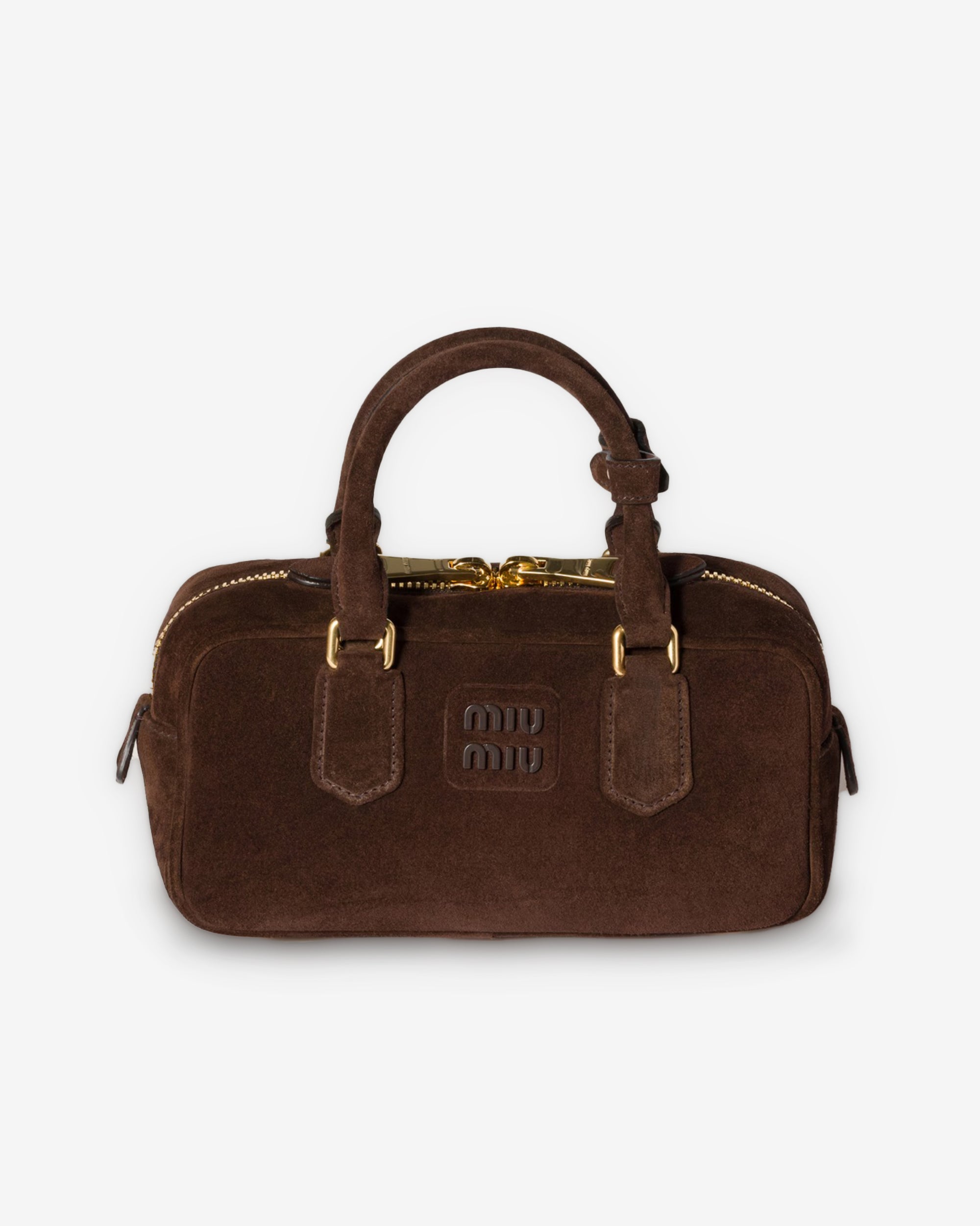 Miu Miu - Women’s Arcadie Padded Suede Top-handle Bag - (Dark Brown) view 1, Click to Zoom in