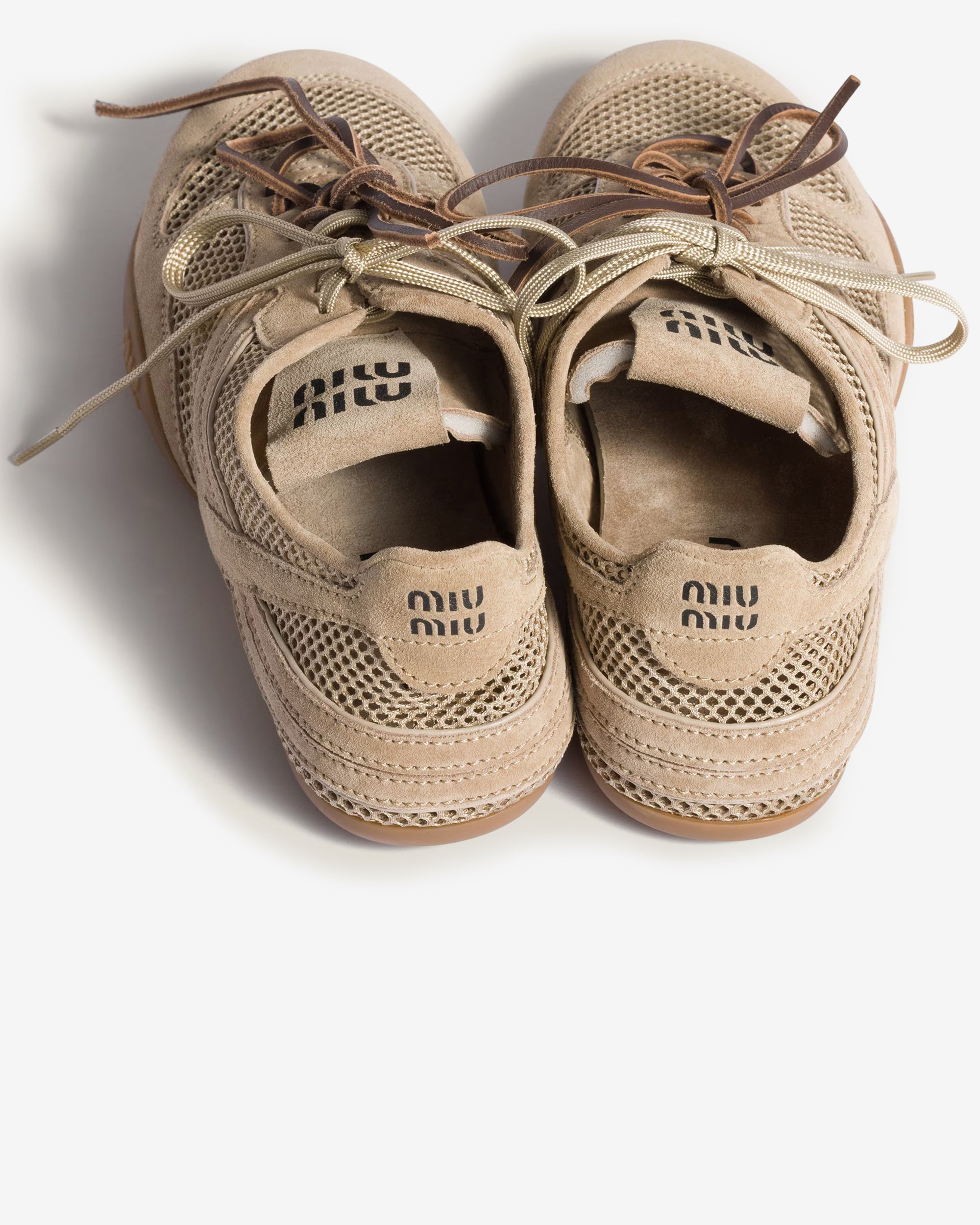 Miu Miu - Women's Gymnasium Mesh and Suede Sneakers - (Desert Beige) view 3, Click to Zoom in