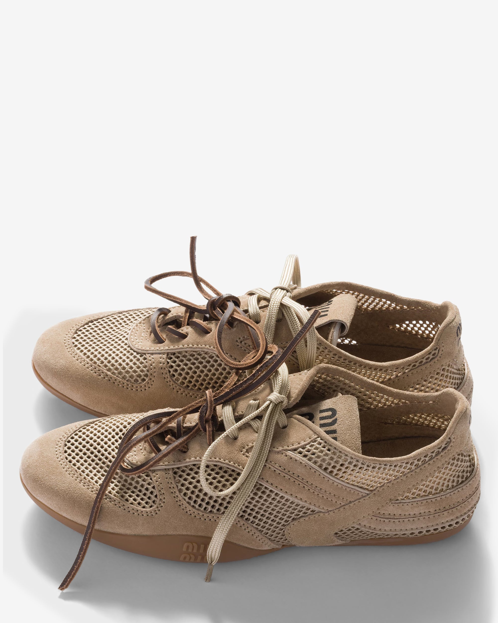 Miu Miu - Women's Gymnasium Mesh and Suede Sneakers - (Desert Beige) view 4, Click to Zoom in