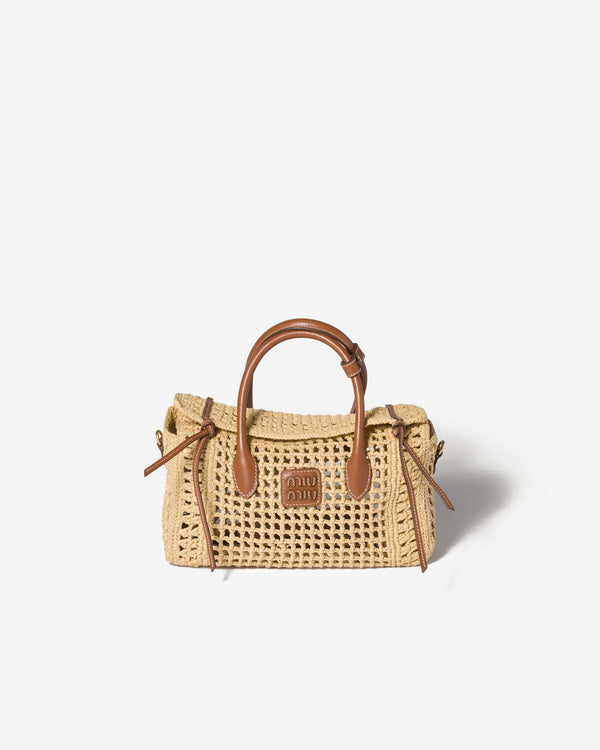 Miu Miu - Women's Raffia Handbag - (Beige/Cognac)