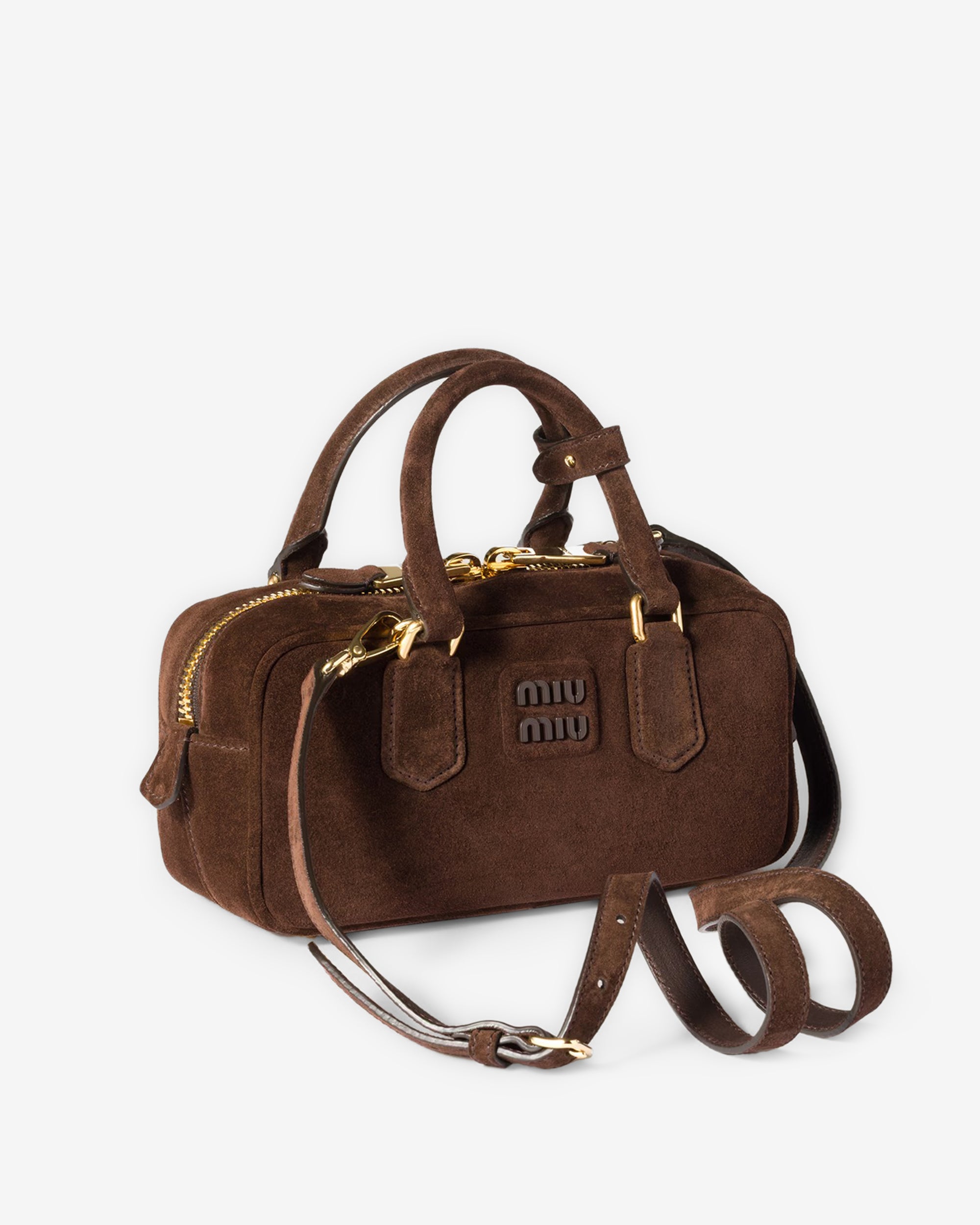 Miu Miu - Women’s Arcadie Padded Suede Top-handle Bag - (Dark Brown) view 2, Click to Zoom in