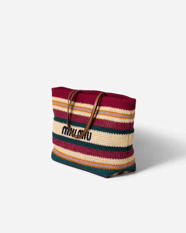 Miu Miu - Raffia-effect Woven Tote Bag - (Bordeaux/Teal/Natural)