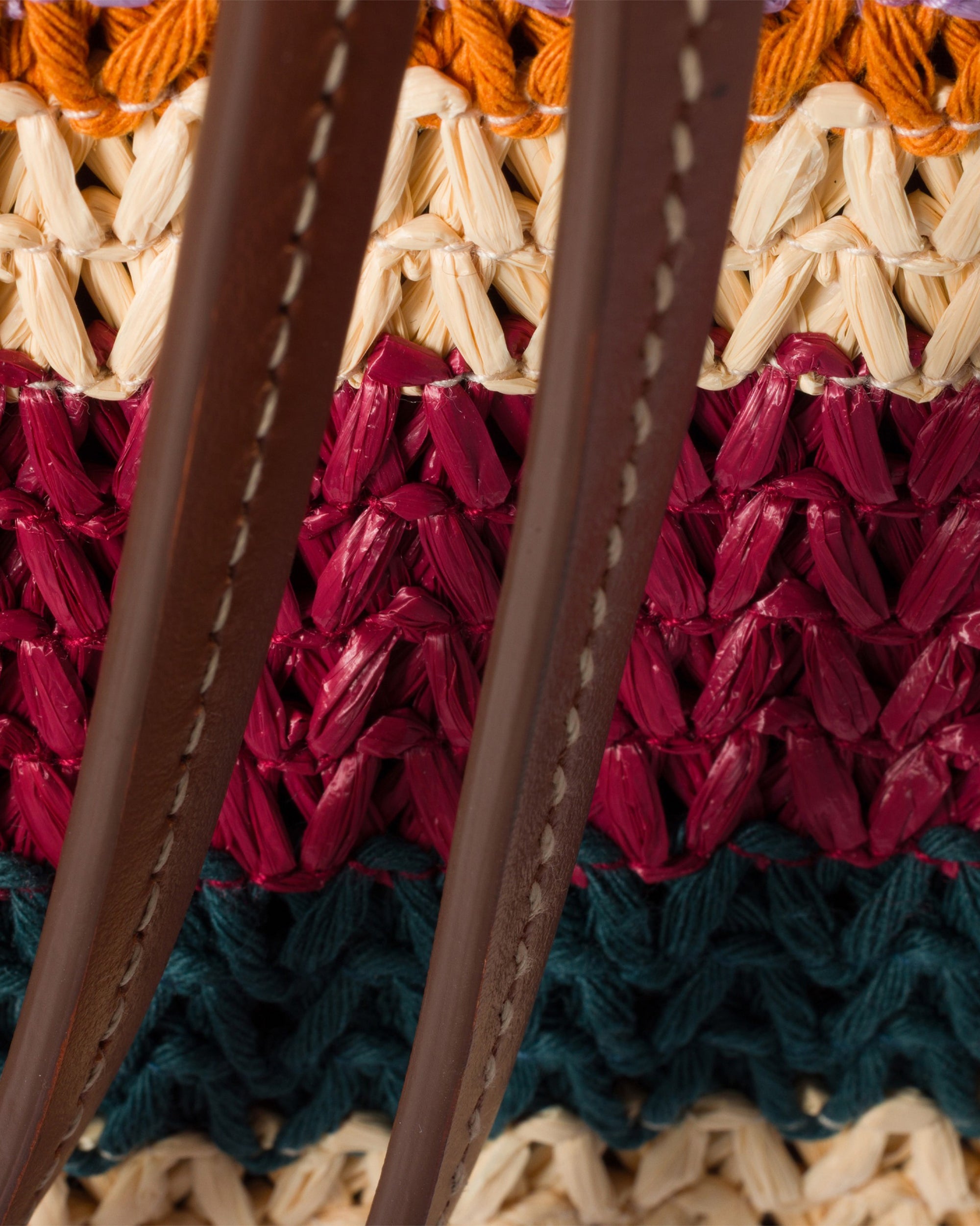 Miu Miu - Raffia-effect Woven Tote Bag - (Bordeaux/Teal/Natural) view 4, Click to Zoom in