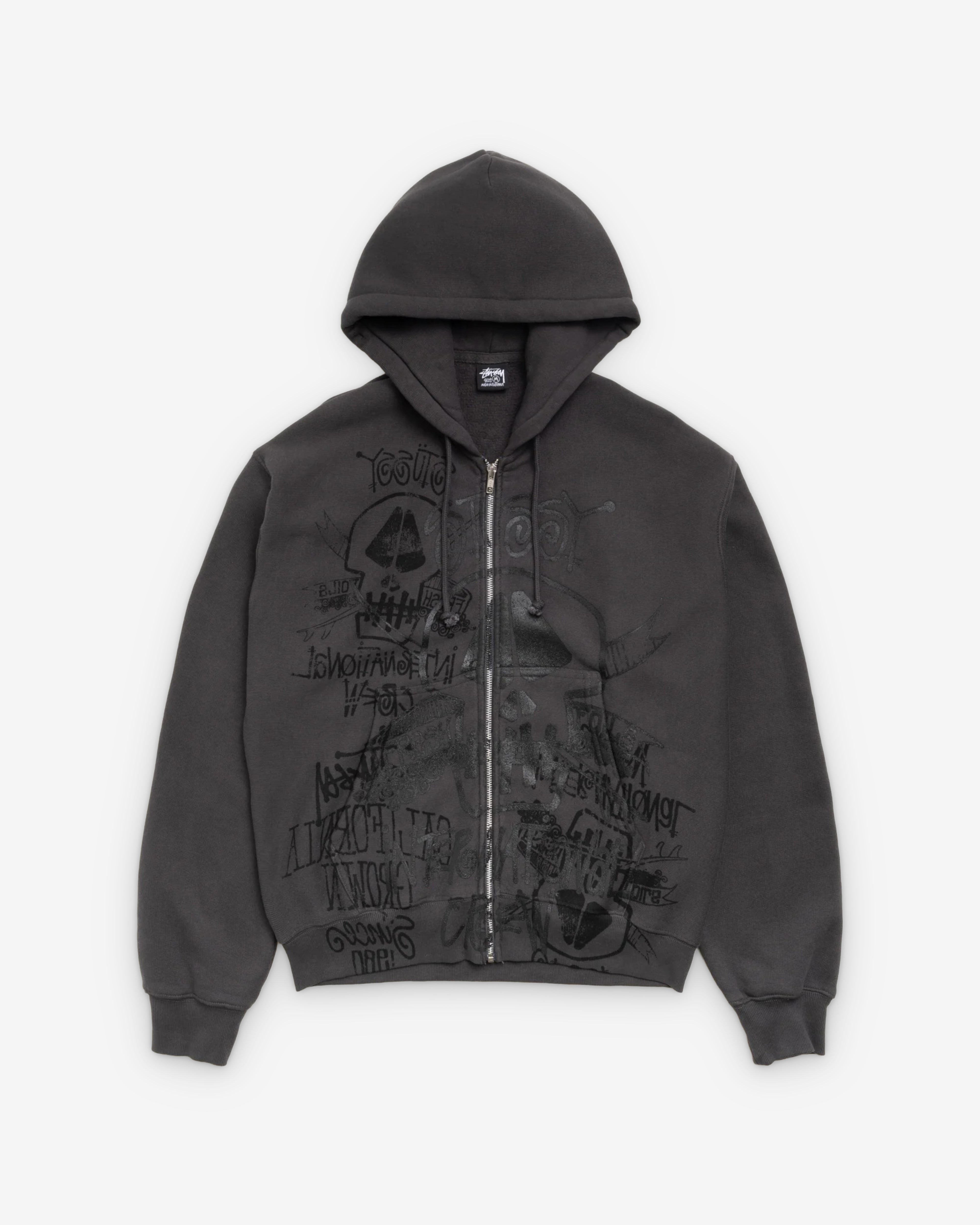 Stüssy: Men's Skulls Pigment Dyed Zip Hood (Faded Black) | Dover