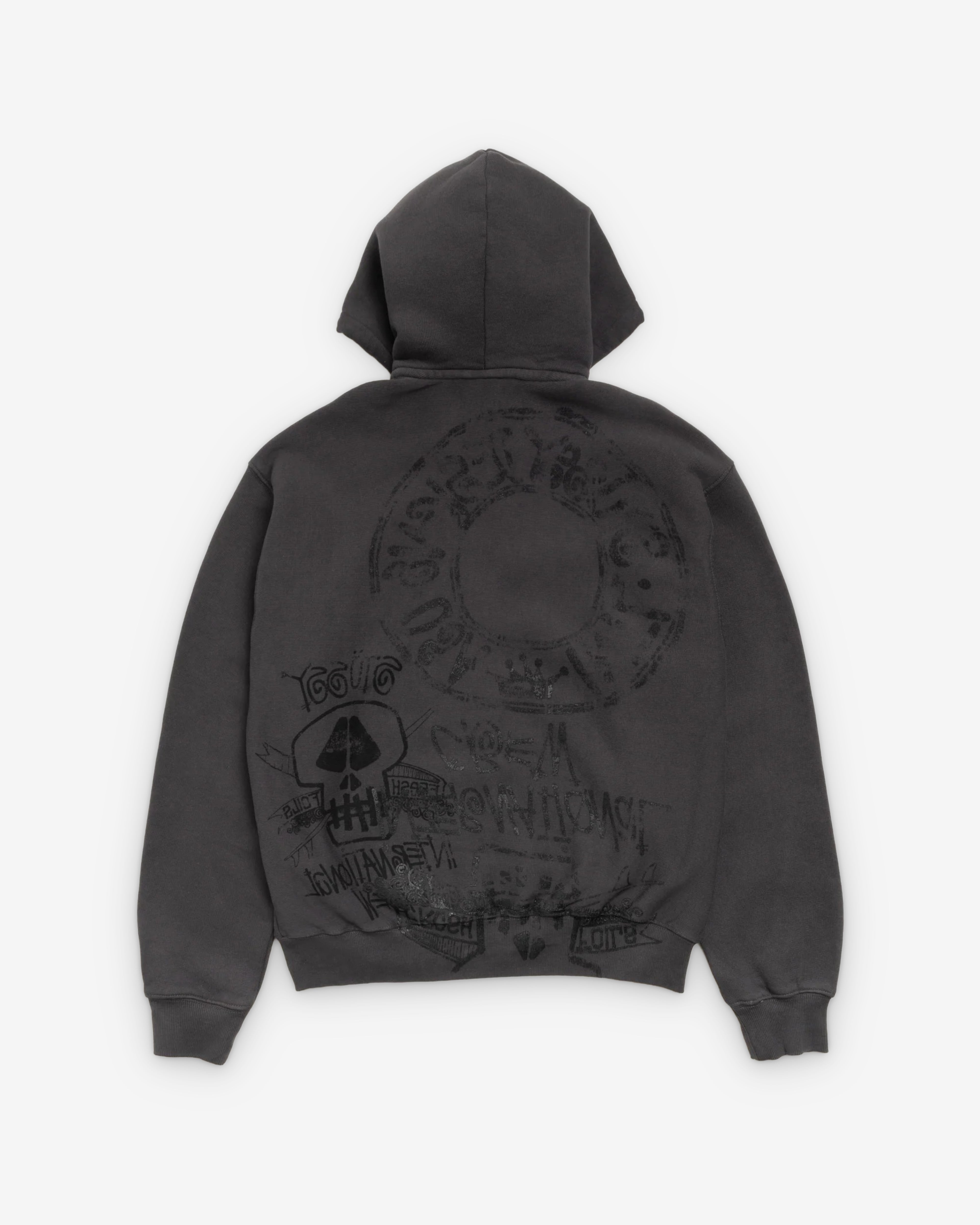 Stüssy: Men's Skulls Pigment Dyed Zip Hood (Faded Black) | Dover