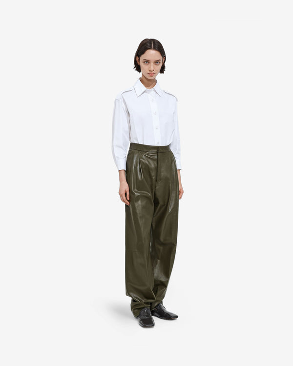 Bottega Veneta  - Women's Shiny Leather Trousers - (Wader Green)