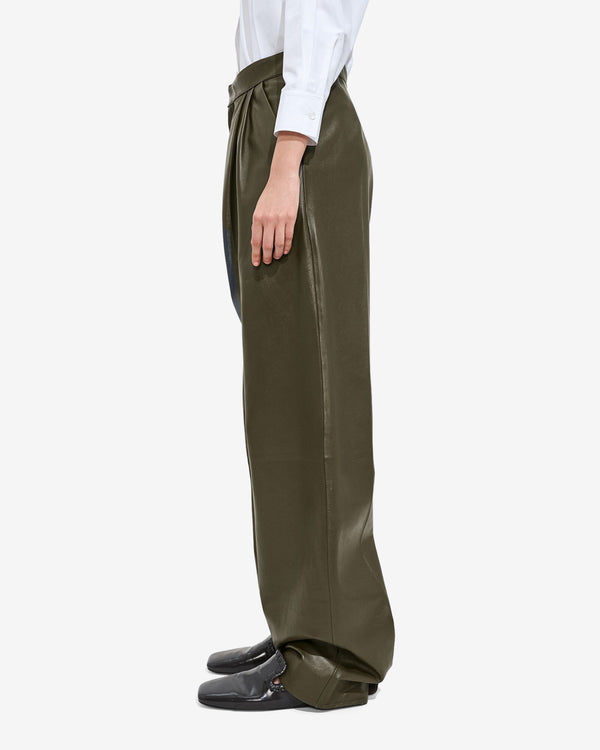 Bottega Veneta  - Women's Shiny Leather Trousers - (Wader Green)