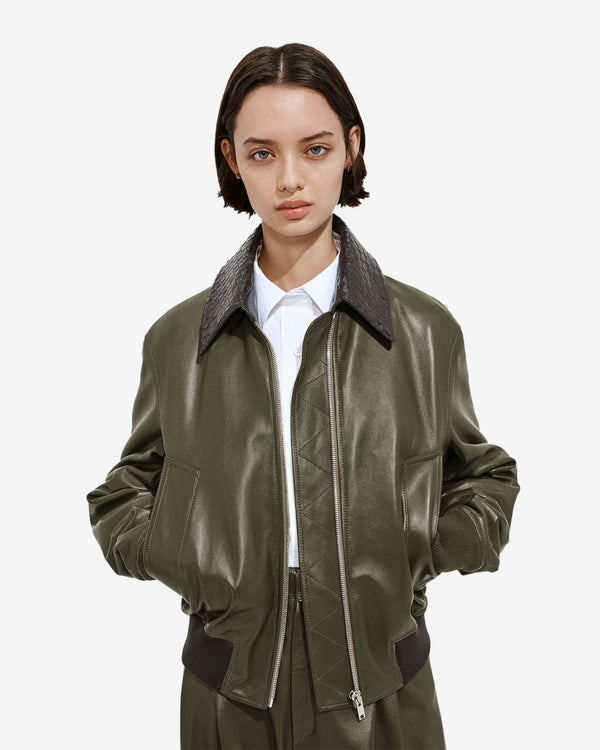 Bottega Veneta  - Women's Shiny Leather Blouson - (Wader Green)