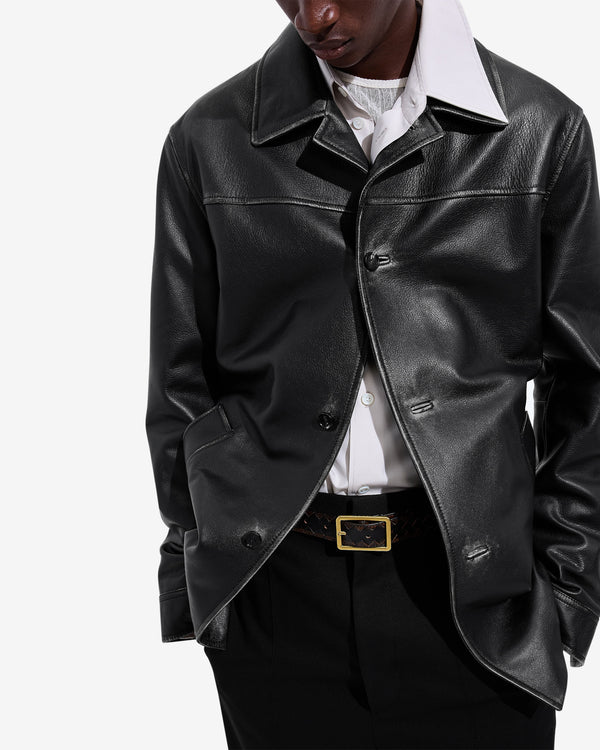 Bottega Veneta  - Men's Weathered Leather Jacket - (Double Black)