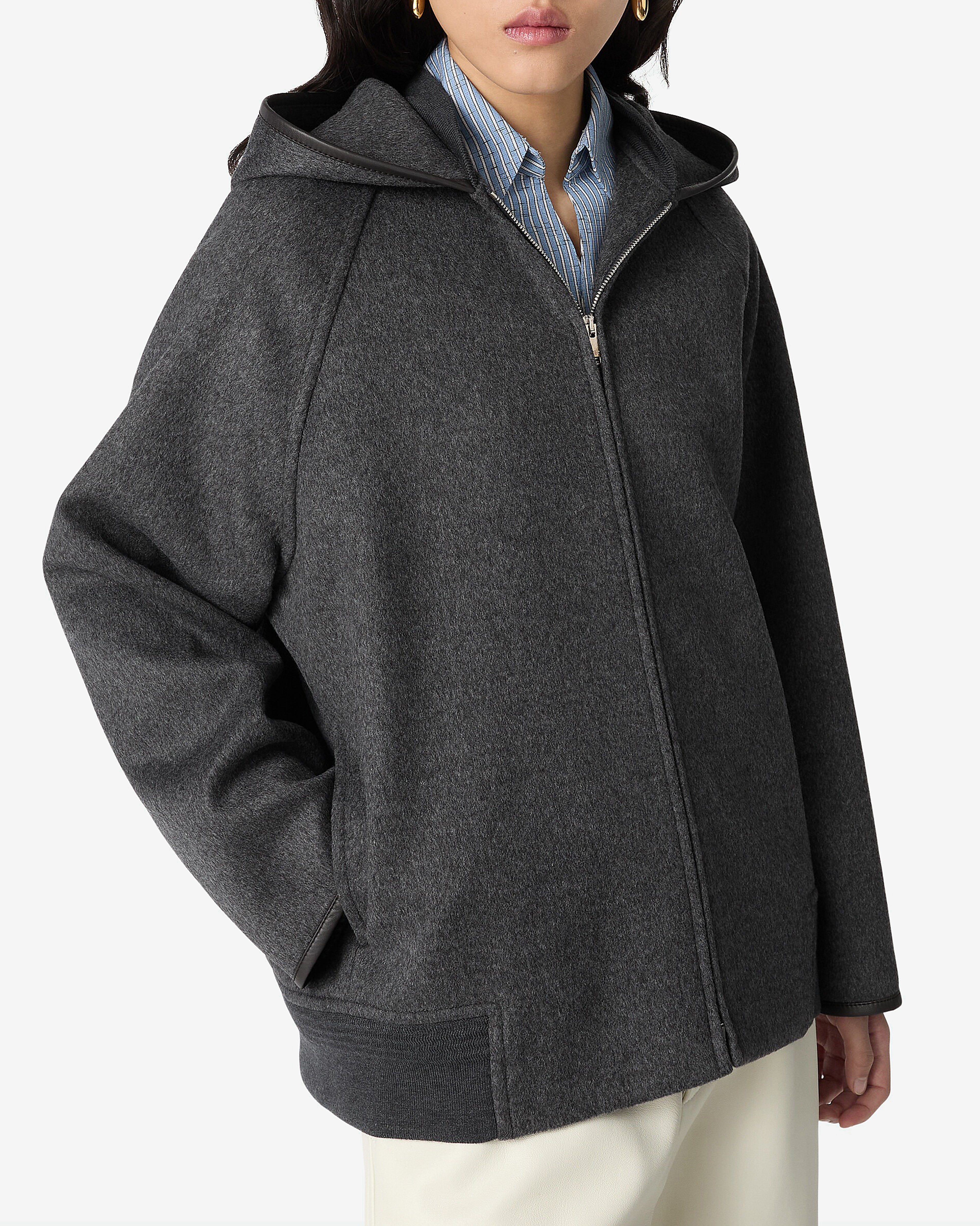 Bottega Veneta: Women's Double Face Wool Blouson (Charcoal Melange