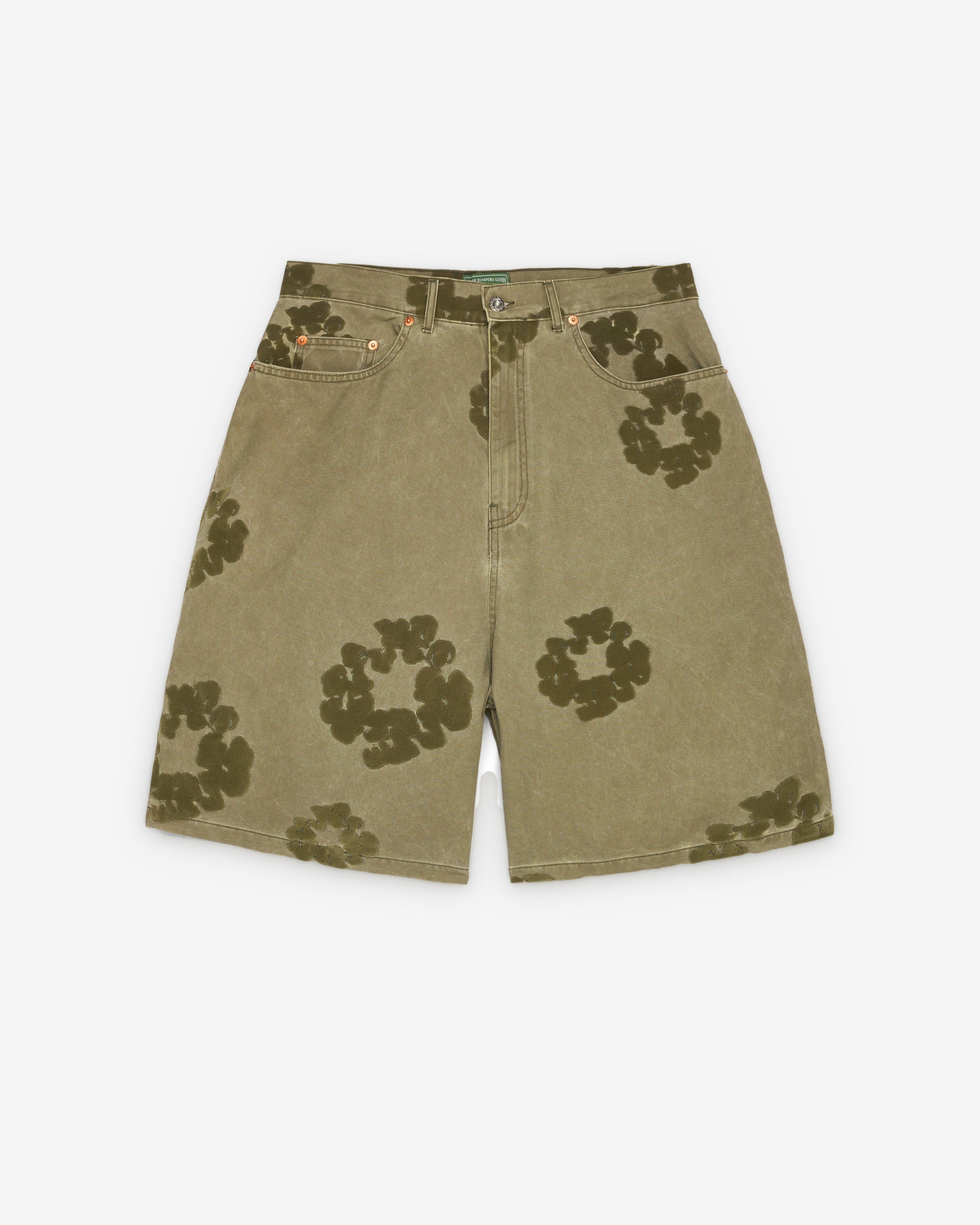 Denim Tears: Men's Cotton Wreath Flocked Short (Khaki) | Dover