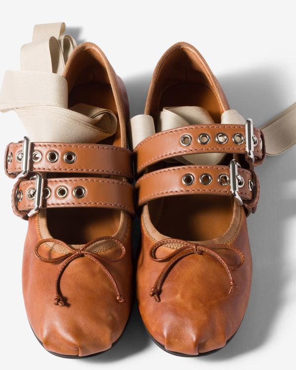 Miu Miu - Women's Nappa and Calf Leather Ballerinas - (Caramel)