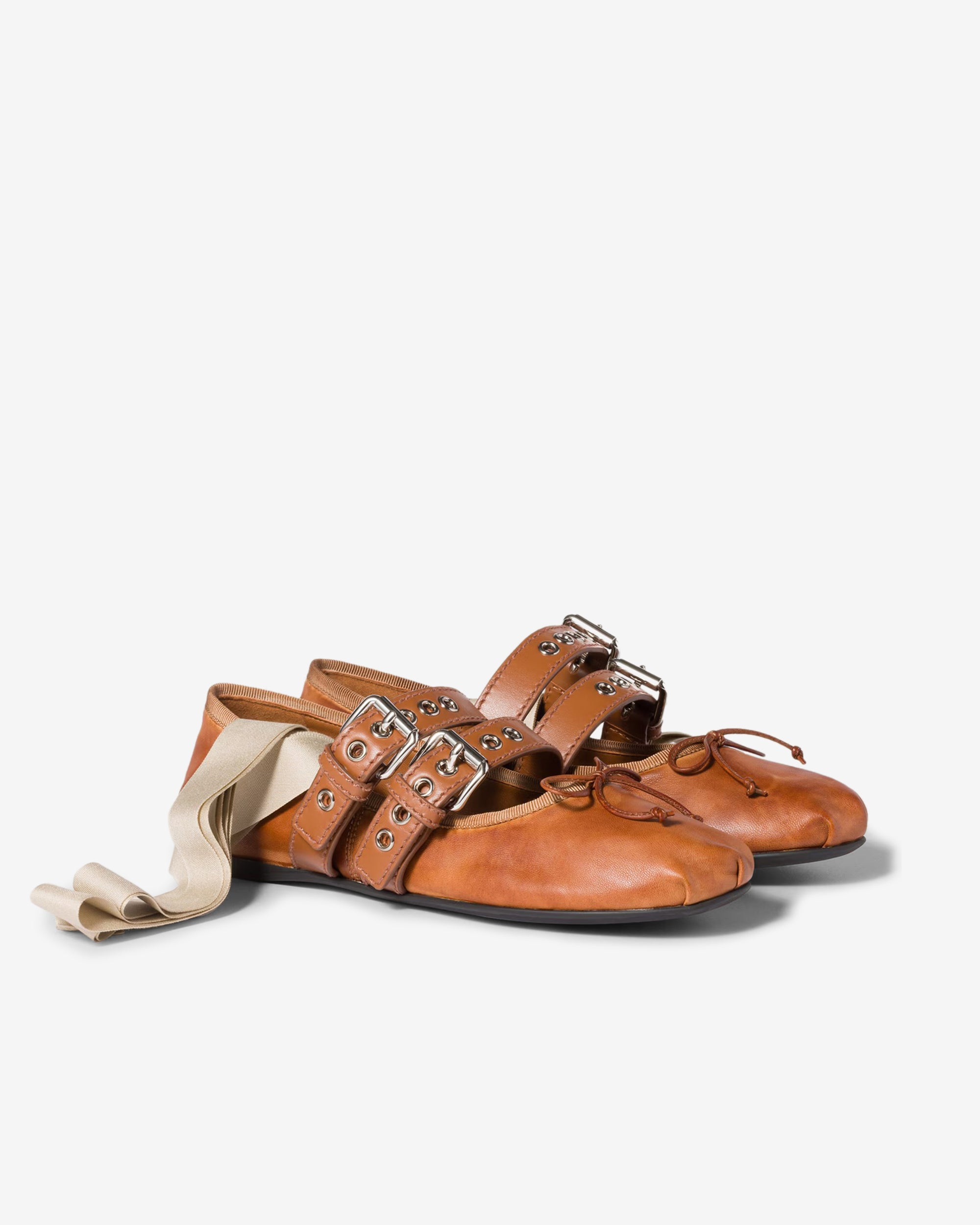 Miu Miu - Women's Nappa and Calf Leather Ballerinas - (Caramel) view 2, Click to Zoom in