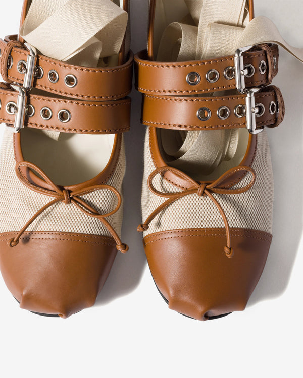Miu Miu - Women's Canvas and Leather Ballerinas - (Beige/Tobacco)
