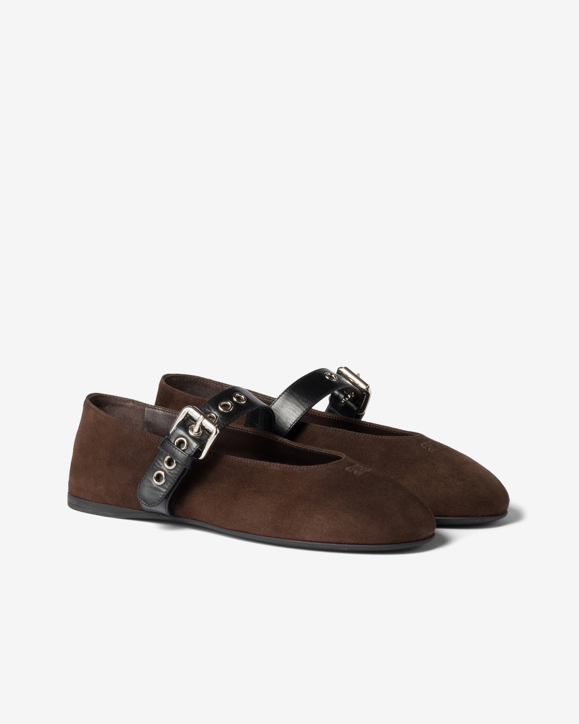 Miu Miu - Women's Suede Ballerinas - (Dark Brown) view 2, Click to Zoom in