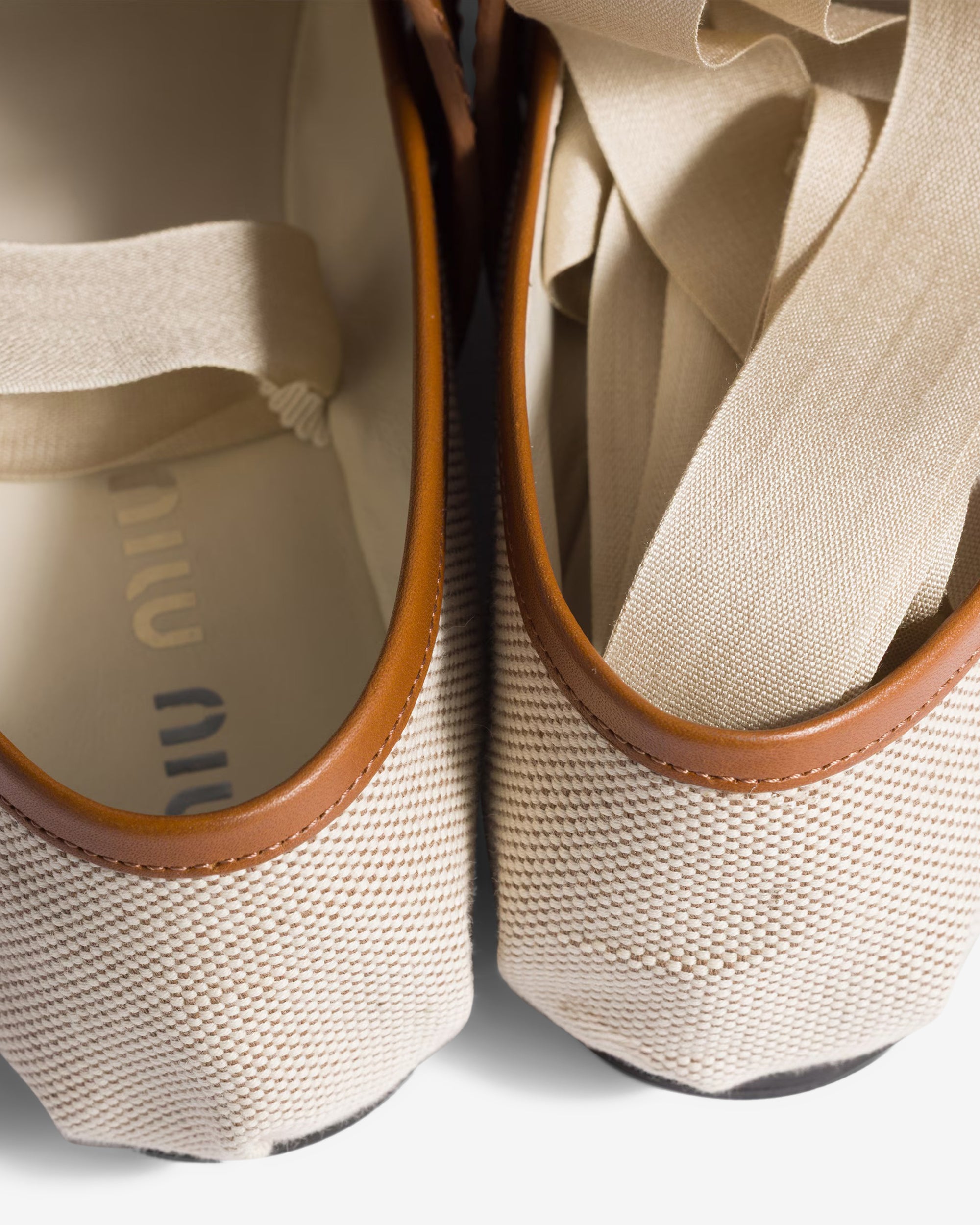 Miu Miu - Women's Canvas and Leather Ballerinas - (Beige/Tobacco) view 4, Click to Zoom in