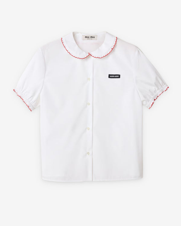 Miu Miu - Women's Embroidered Poplin Shirt - (White/Red/Burgundy)