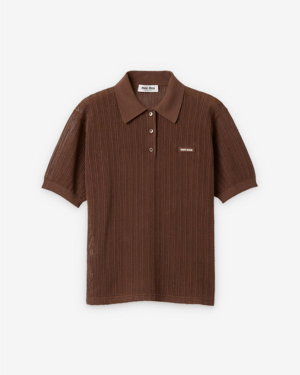 Miu Miu - Women's Cotton Knit Polo Shirt - (Cacao Brown)