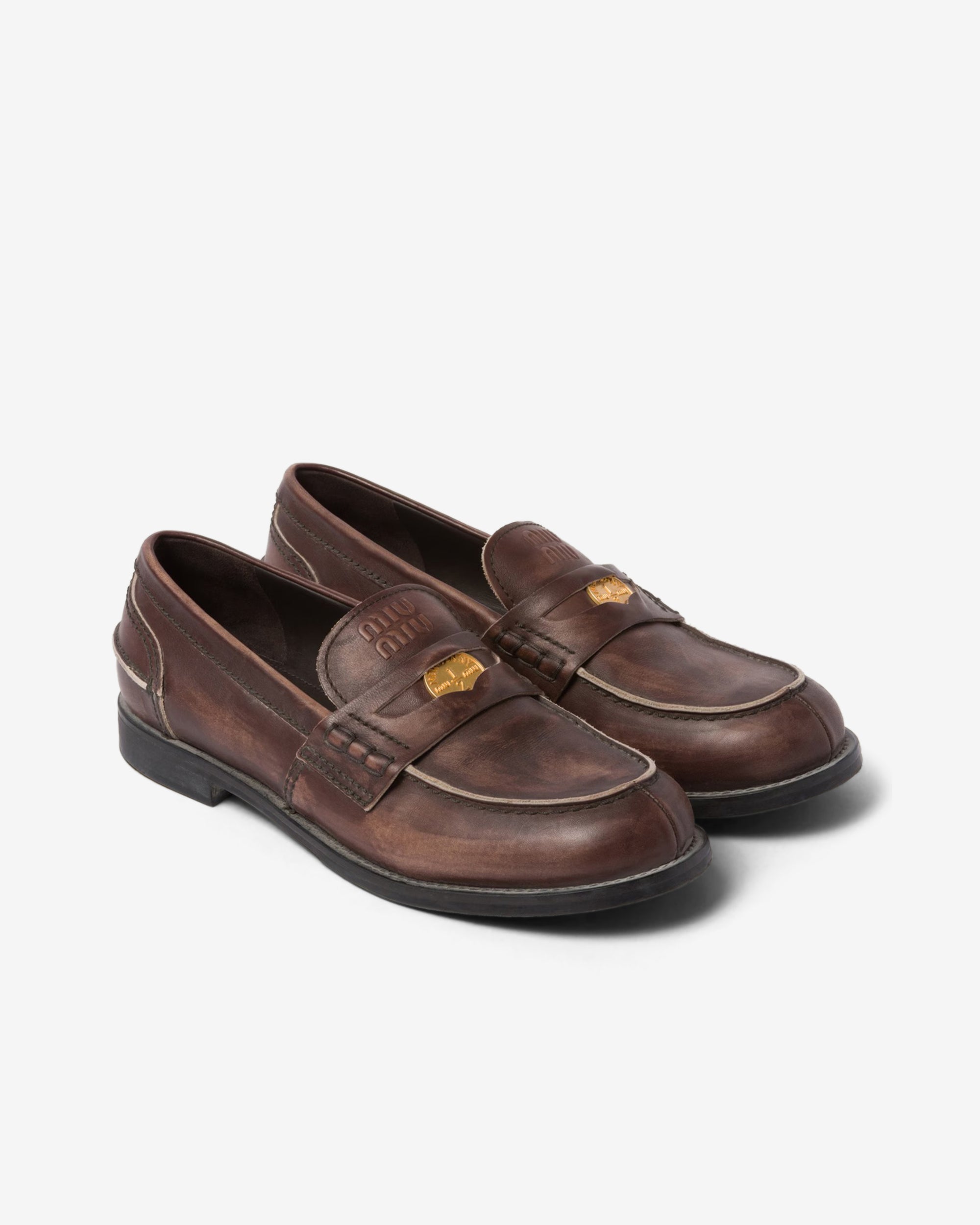 Miu Miu - Women's Vintage Effect Penny Loafers - (Ebony) view 2, Click to Zoom in
