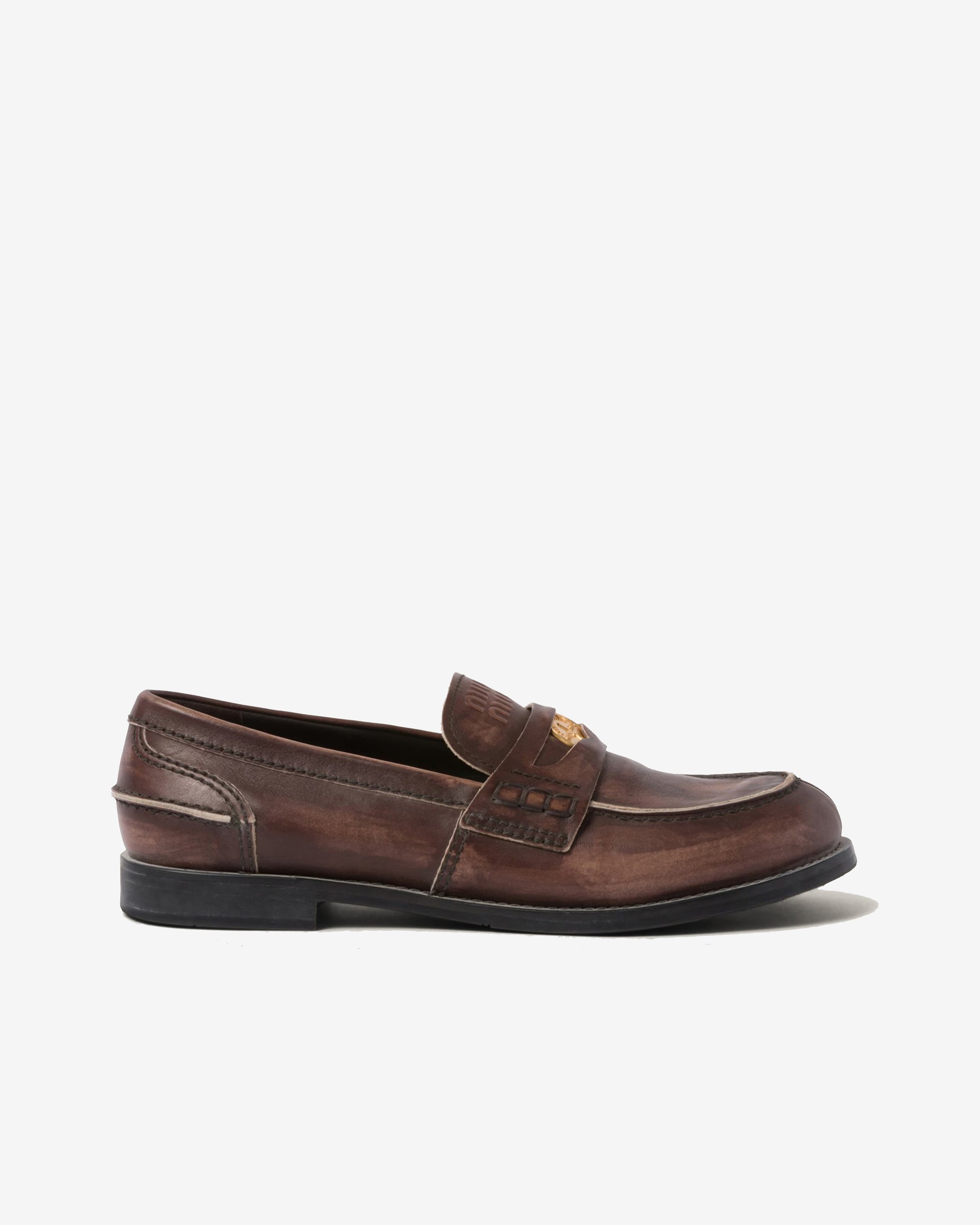 Miu Miu - Women's Vintage Effect Penny Loafers - (Ebony) view 1, Click to Zoom in