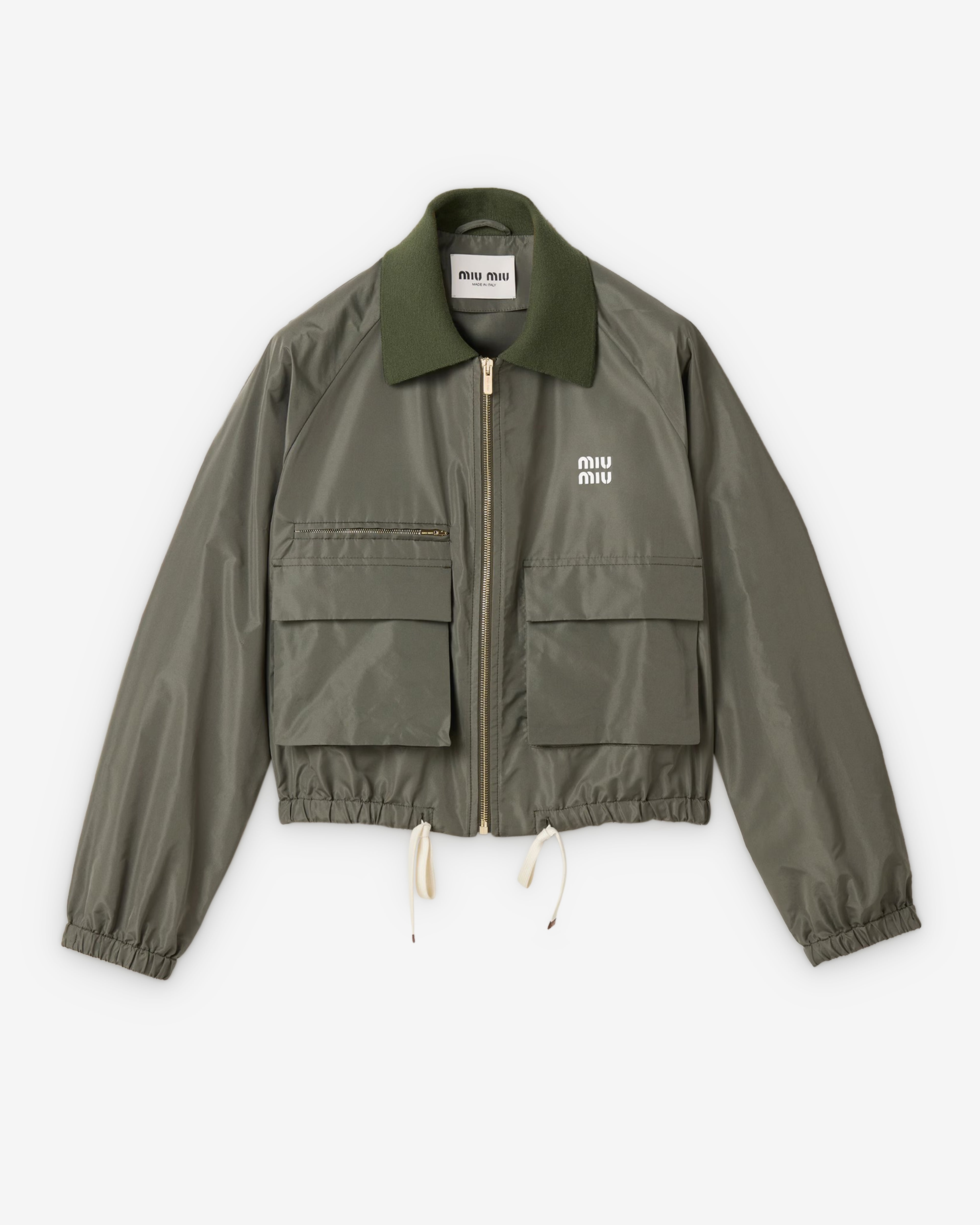 MIU MIU ミリタリージャケット Miu Miu: Women's Technical Fabric Blouson Jacket- (Forest Green