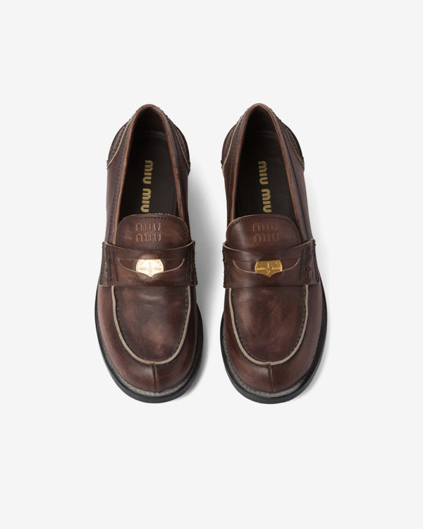 Miu Miu - Women's Vintage Effect Penny Loafers - (Ebony)