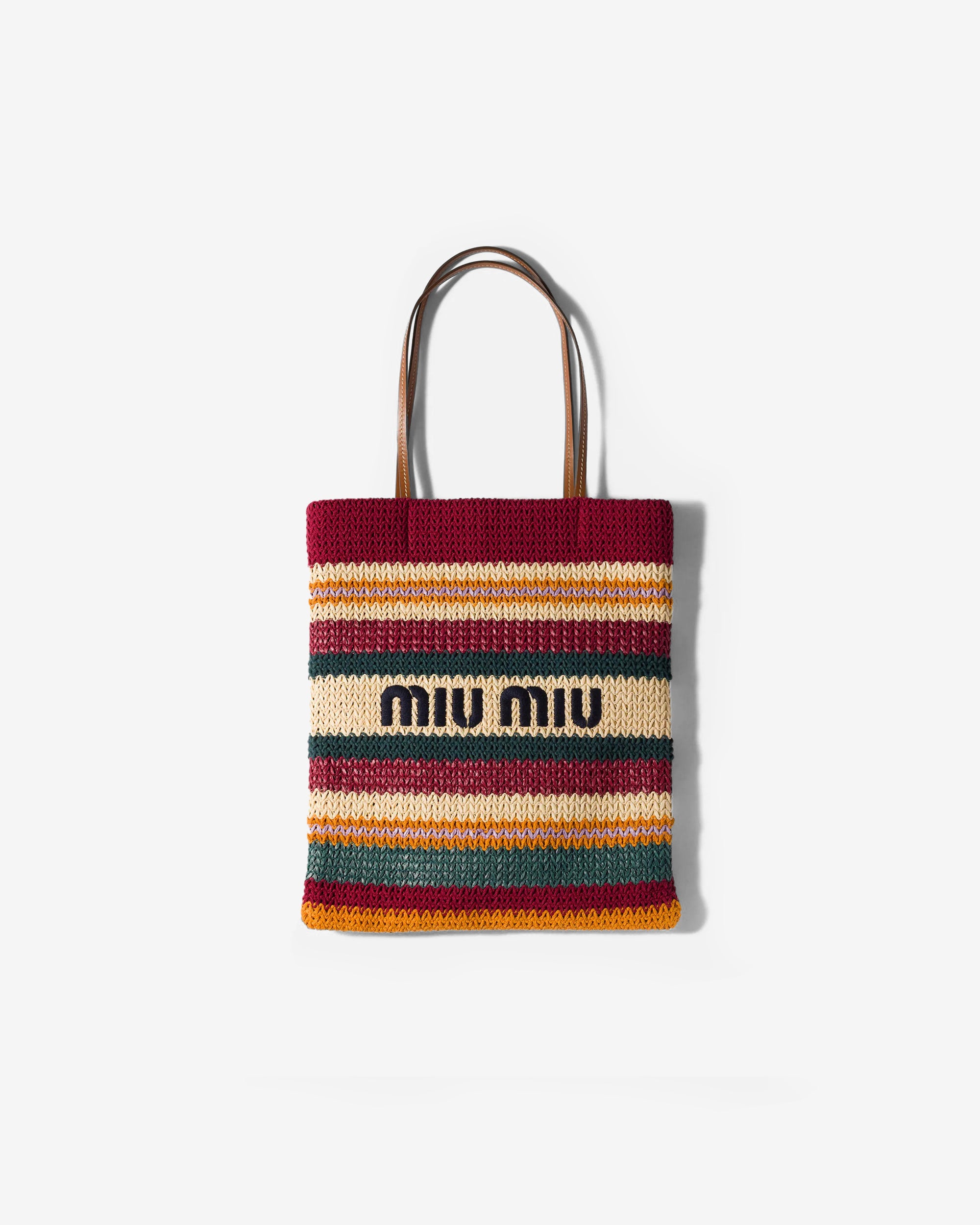 Miu Miu - Raffia-effect Woven Tote Bag - (Bordeaux/Teal/Natural) view 1, Click to Zoom in