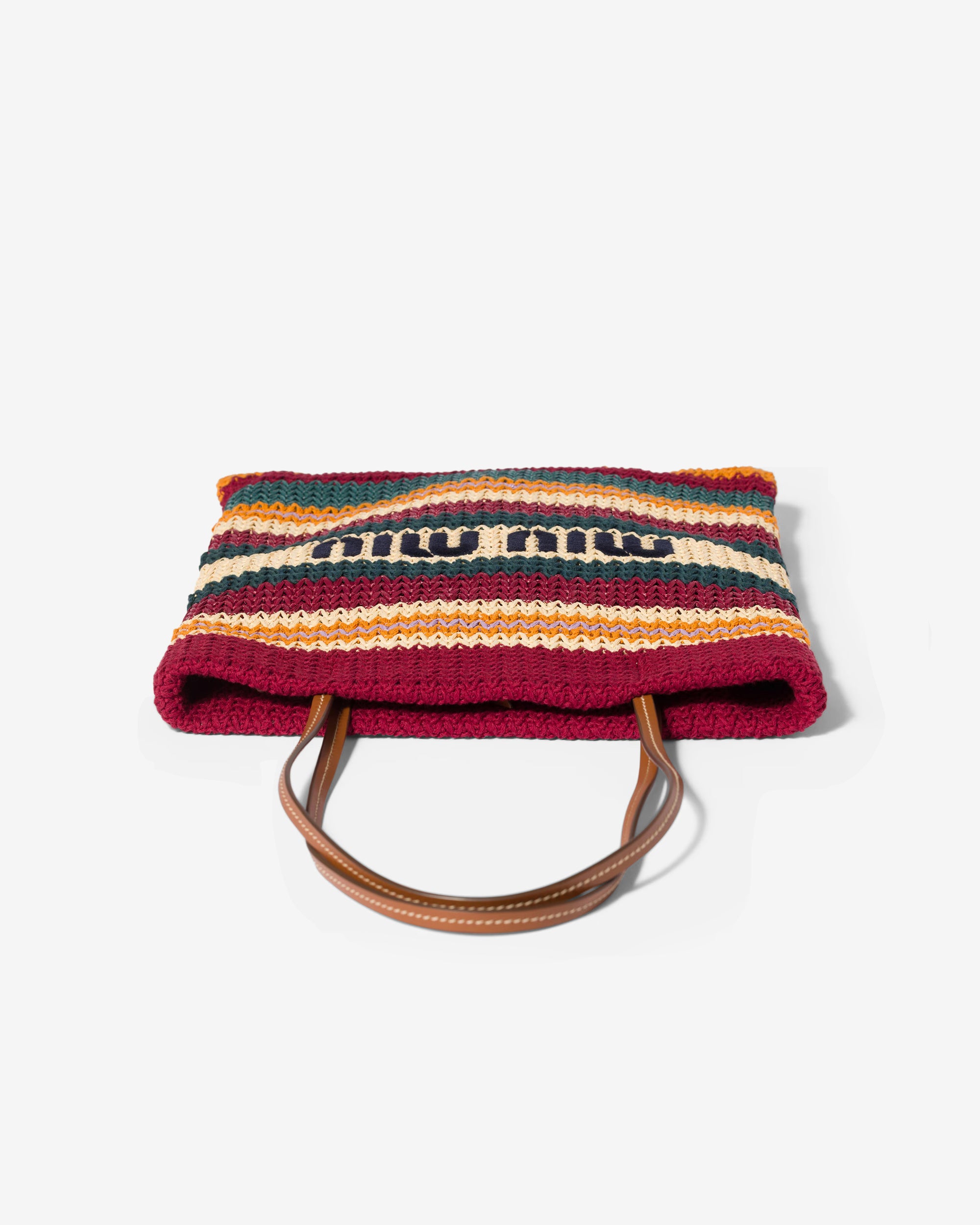 Miu Miu - Raffia-effect Woven Tote Bag - (Bordeaux/Teal/Natural) view 2, Click to Zoom in