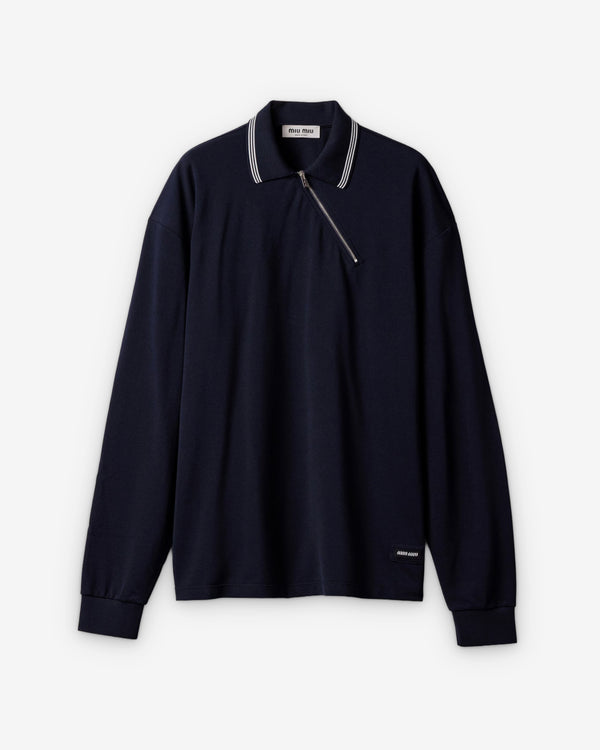 Miu Miu - Women's Cotton Piqué Zippered Polo Shirt - (Navy)