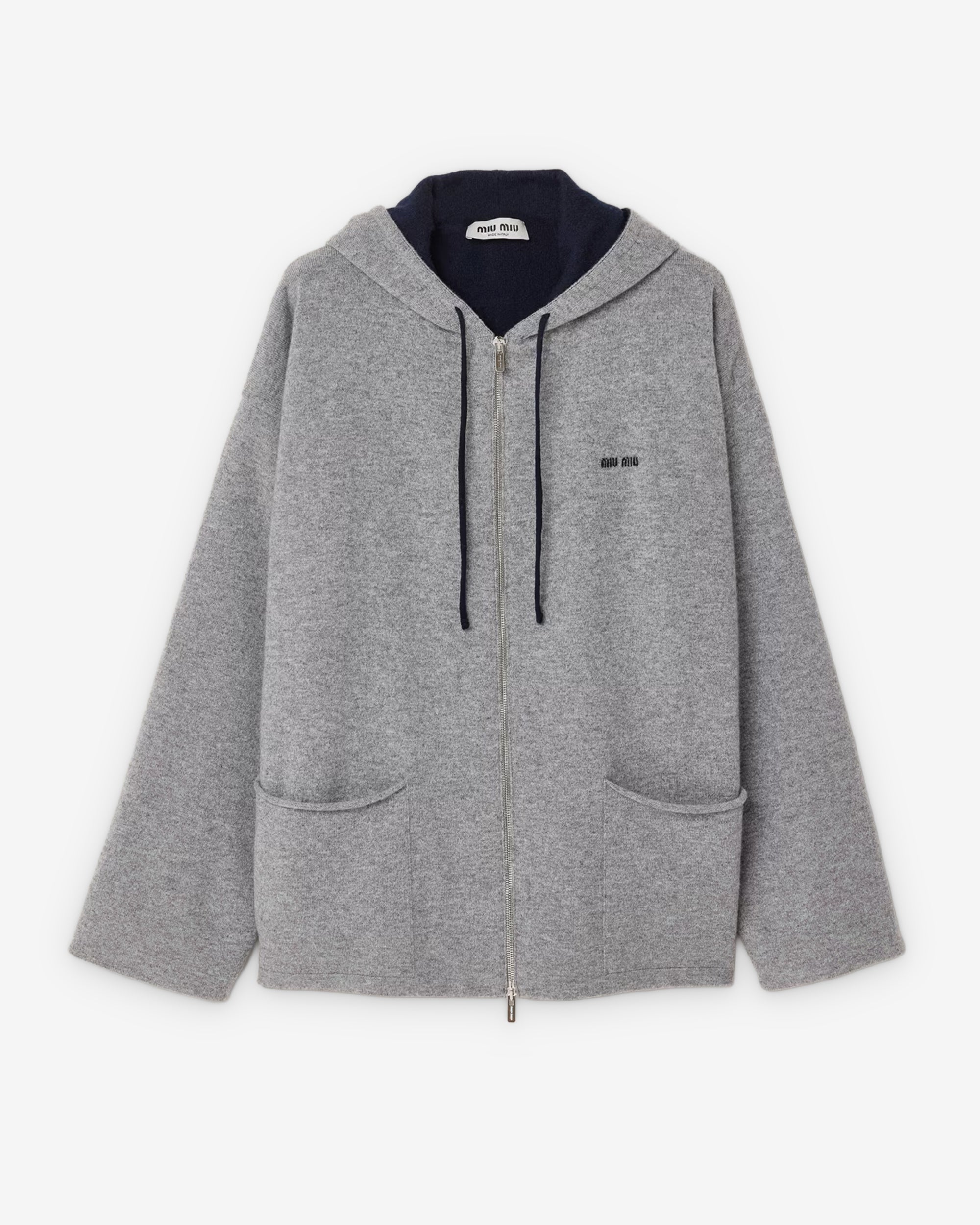 Miu Miu - Women's Cashmere Cardigan Hoodie - (Grey/Blue) view 1, Click to Zoom in