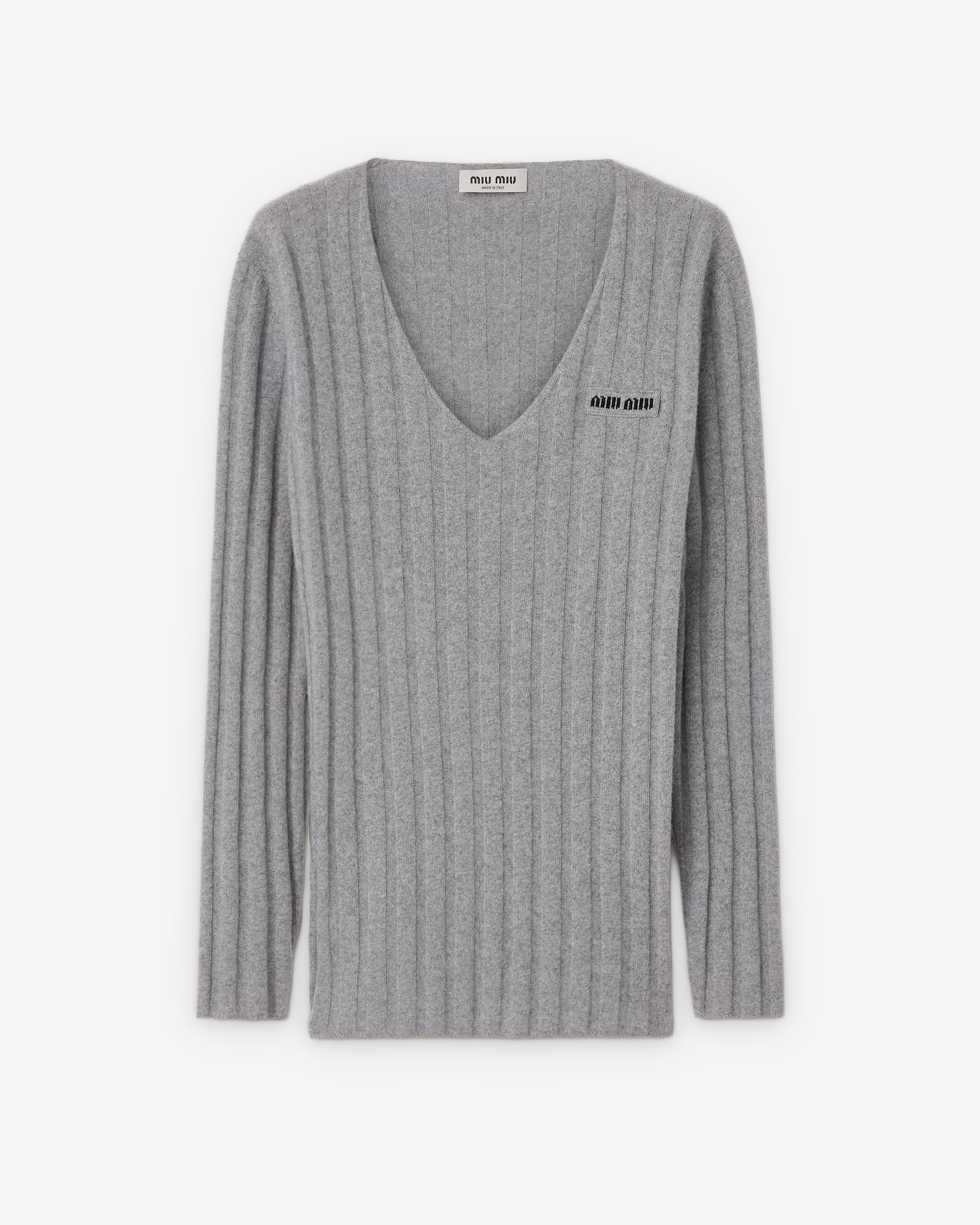 Miu Miu - Women's Wool and Cashmere V-neck Sweater - (Grey) view 1, Click to Zoom in