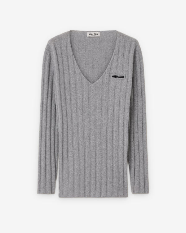 Miu Miu - Women's Wool and Cashmere V-neck Sweater - (Grey)