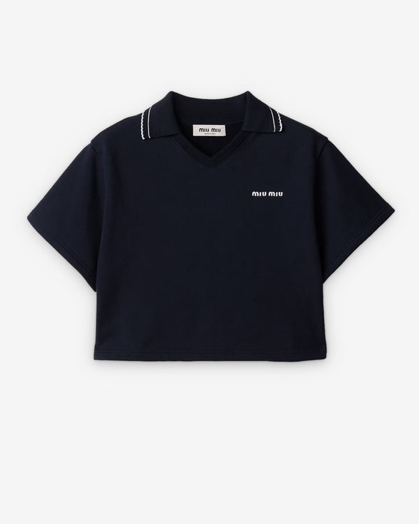 Miu Miu - Women's Cropped Cotton Fleece Sweatshirt - (Navy)