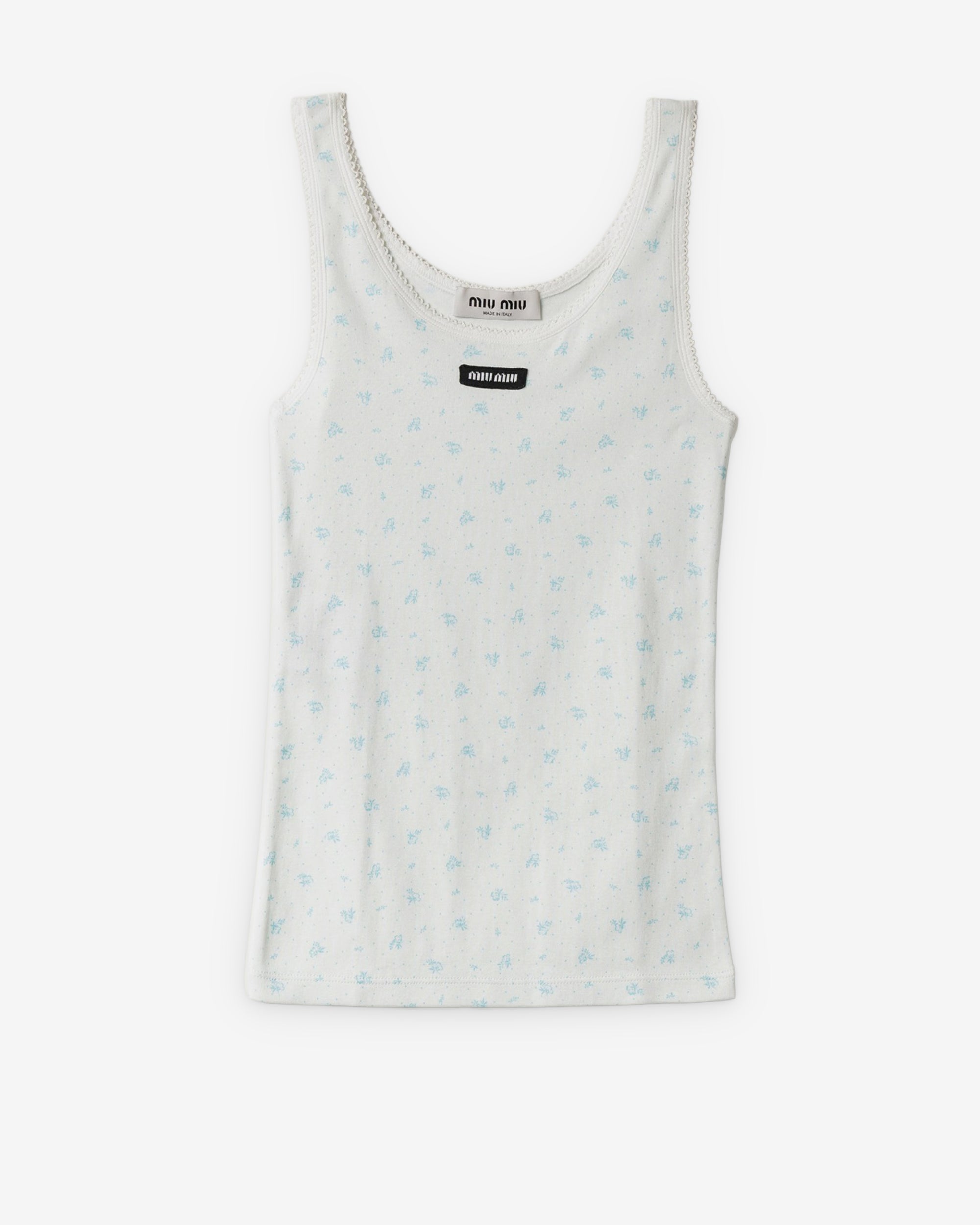 Miu Miu - Women's Ribbed Jersey Tank Top - (White/Light Blue) view 1, Click to Zoom in
