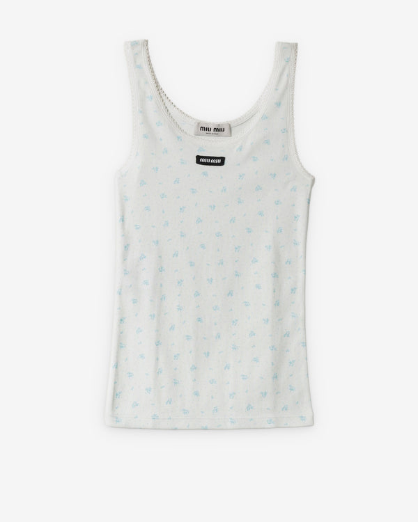 Miu Miu - Women's Ribbed Jersey Tank Top - (White/Light Blue)