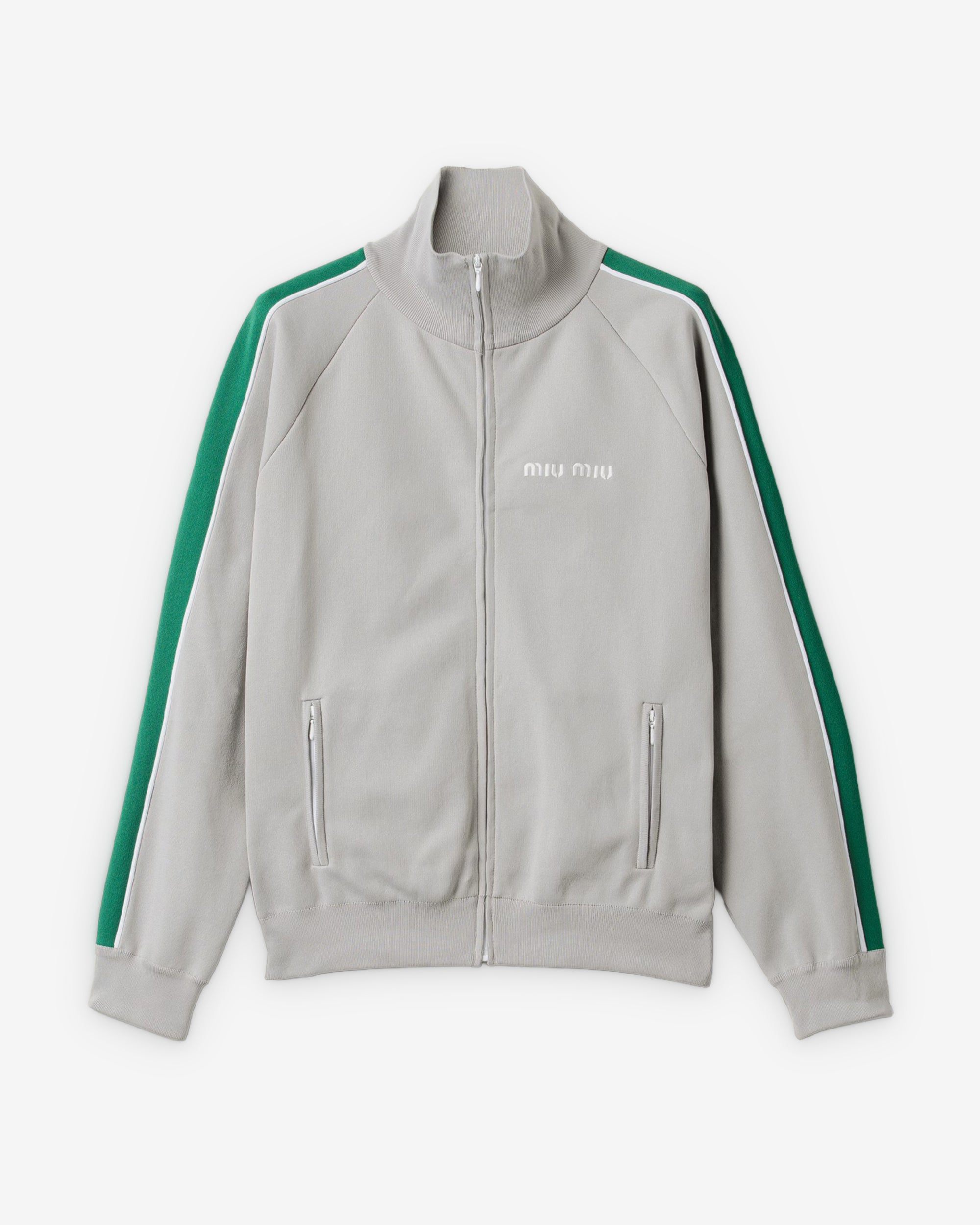 Miu Miu - Women's Technical Yarn Zipper Sweatshirt - (Grey/Green) view 1, Click to Zoom in