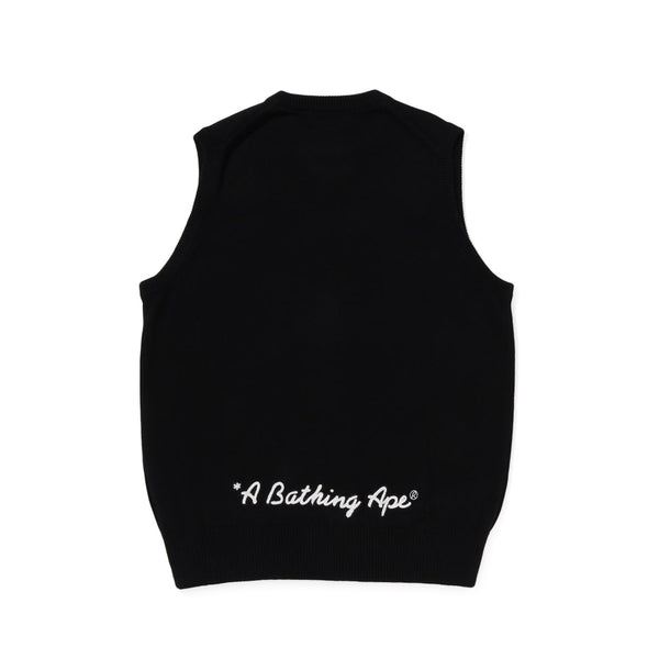 A BATHING APE® - Ape Head One Point Knit Vest - (Black)