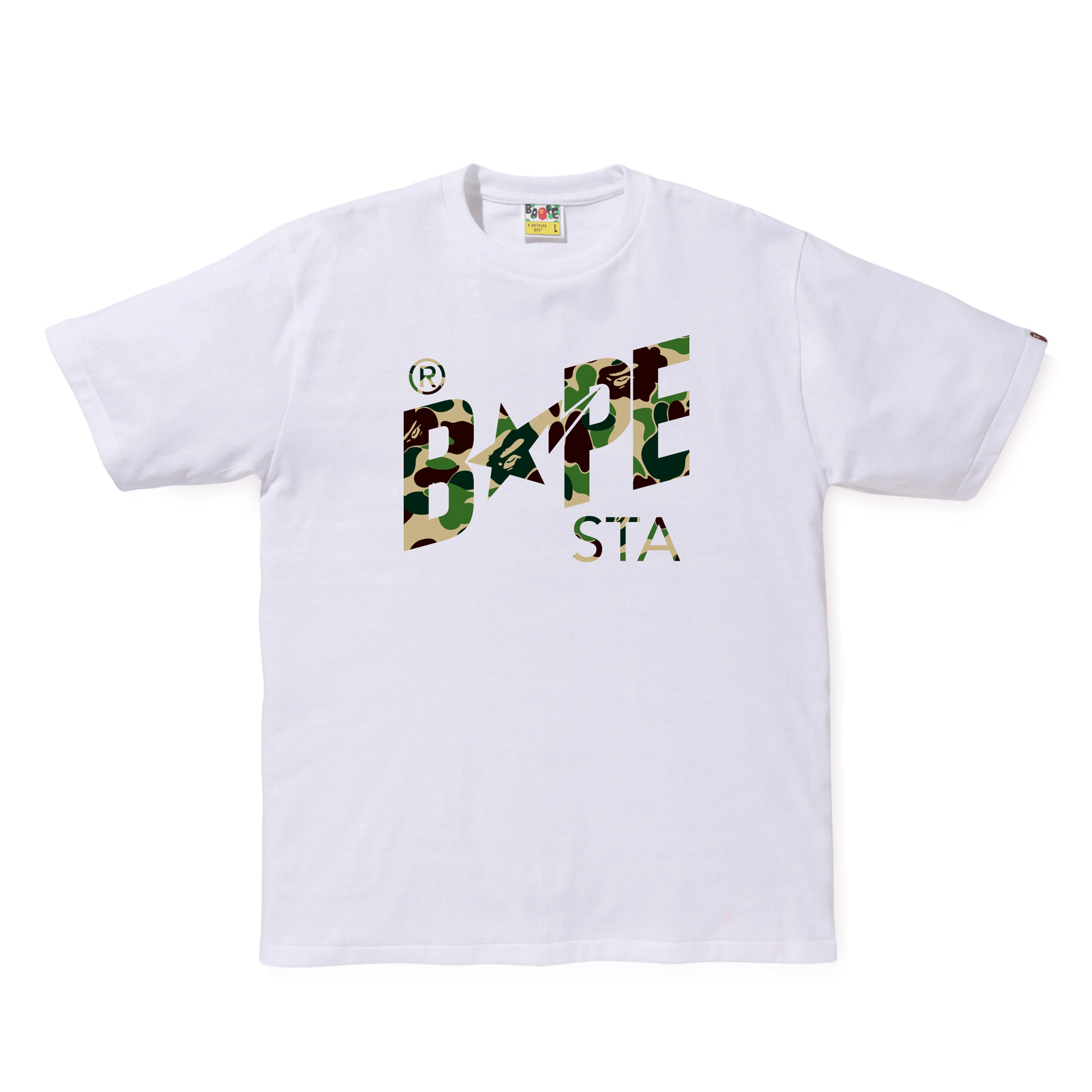 A BATHING APE®: ABC Camo Bape Sta Logo Tee (White/Green) | Dover