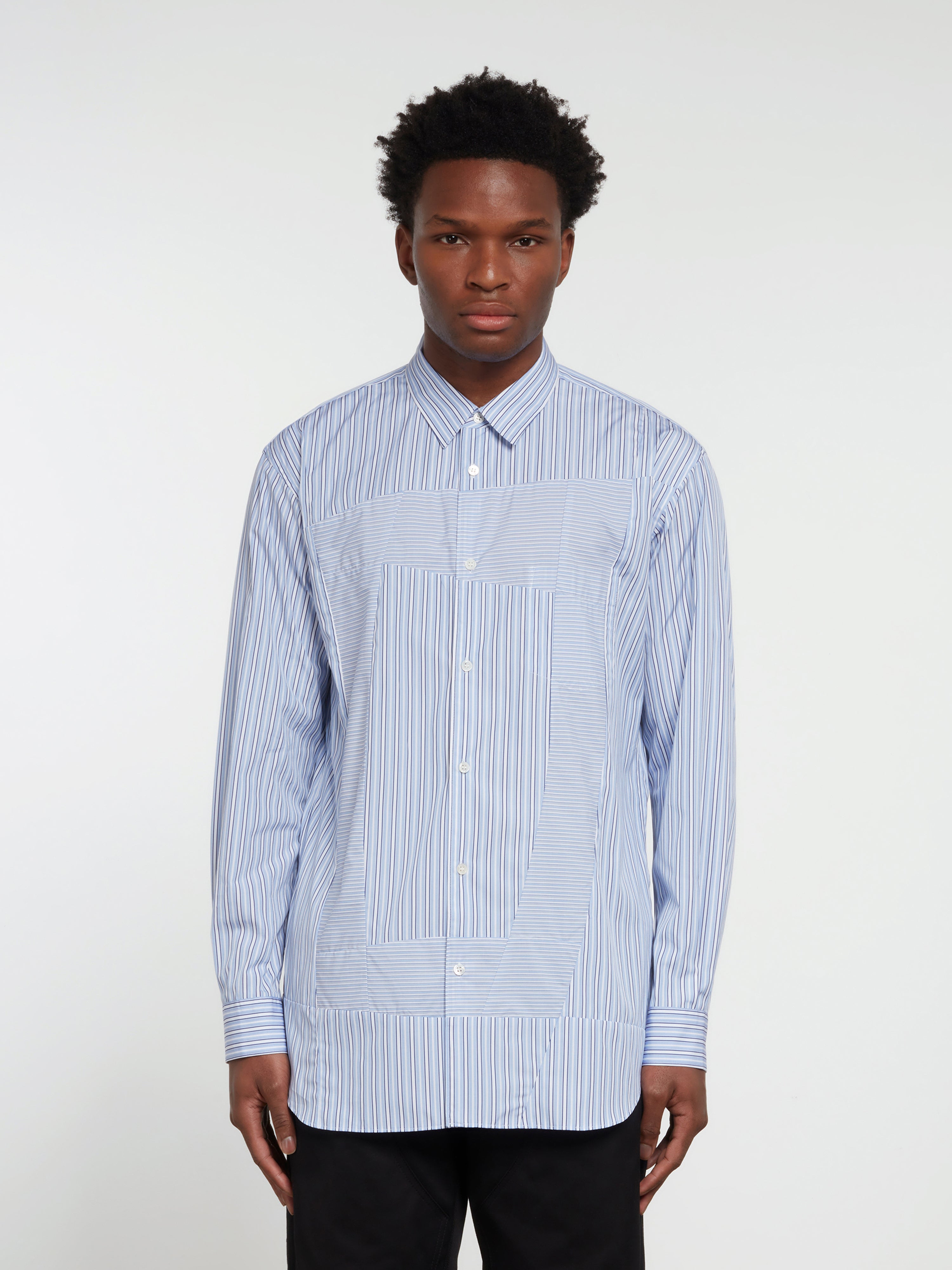 CDG Shirt Forever: Classic Fit Contrast Patchwork Shirt (Stripe 2