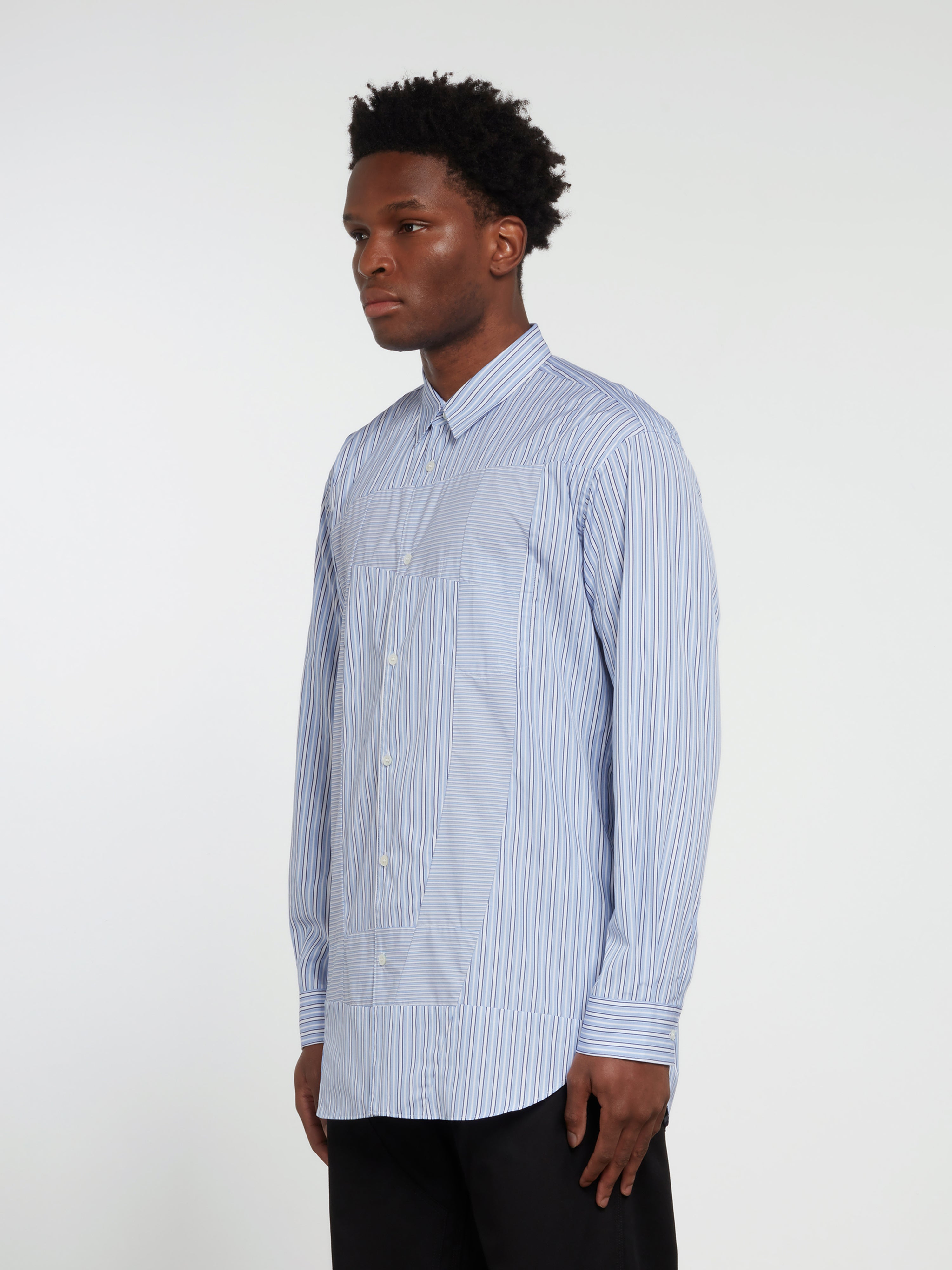 CDG Shirt Forever: Classic Fit Contrast Patchwork Shirt (Stripe 2