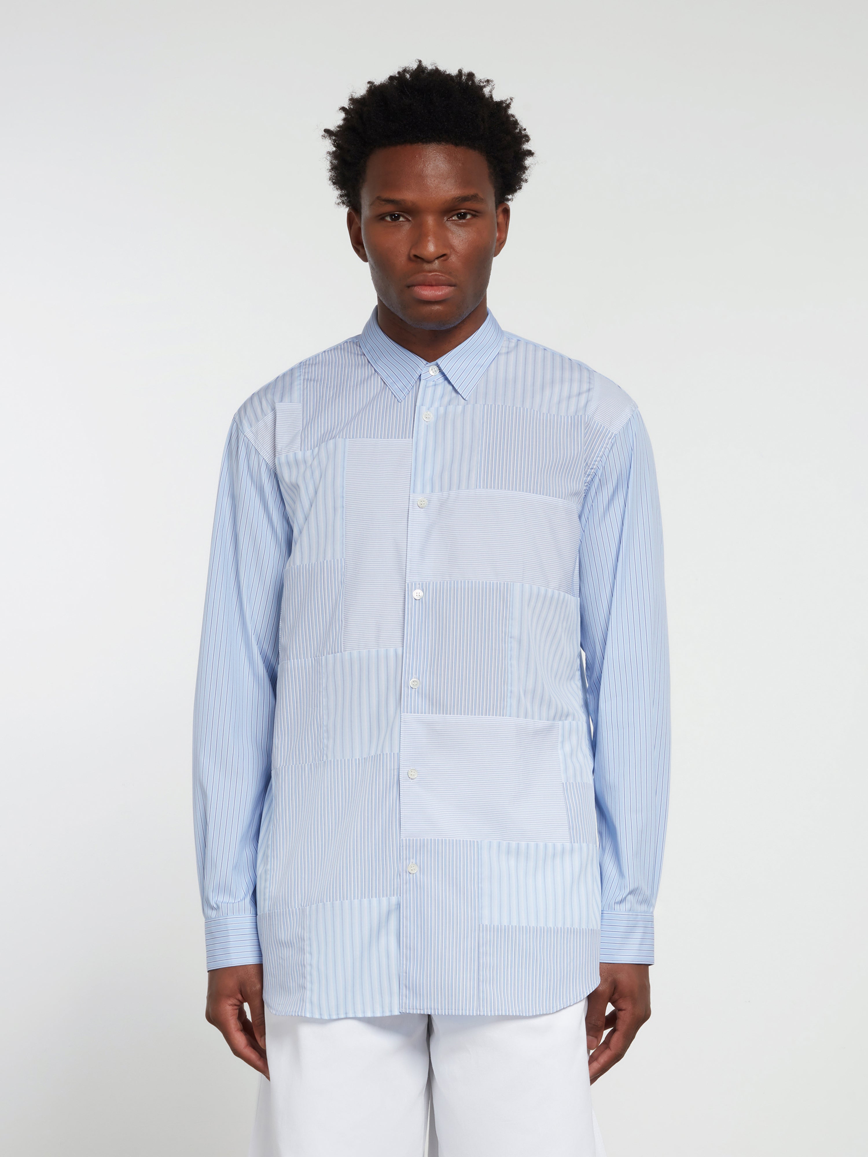 CDG Shirt Forever: Classic Fit Patchwork Shirt (Stripe 5/Mix CDG Shirt Forever: Classic Fit Patchwork Shirt (Stripe 5/Mix