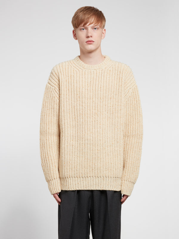 Raf Simons - Men’s Bulky Pearl Ribbed Roundneck Sweater - (Ecru Yellow)