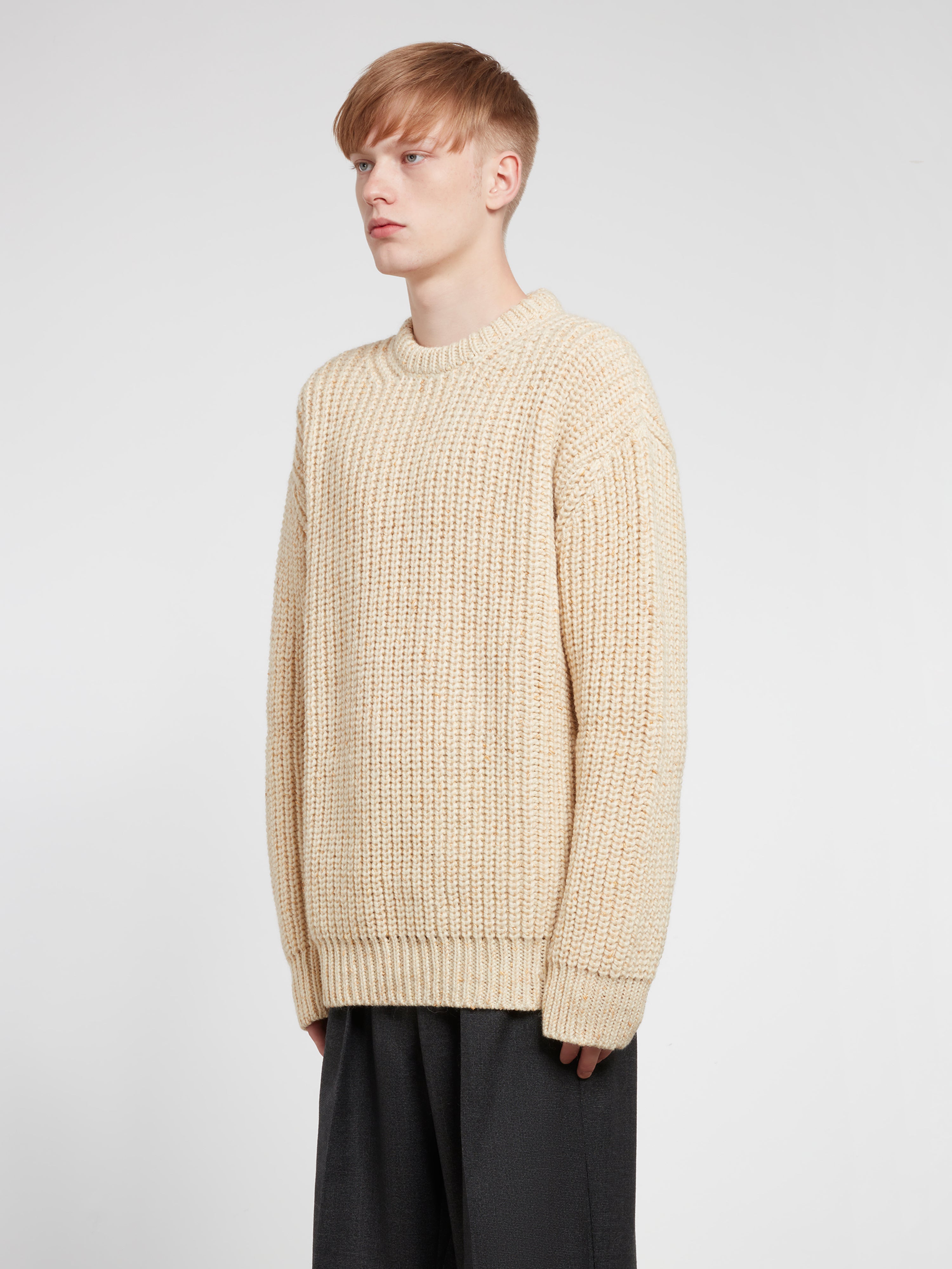 Raf Simons - Men’s Bulky Pearl Ribbed Roundneck Sweater - (Ecru Yellow)