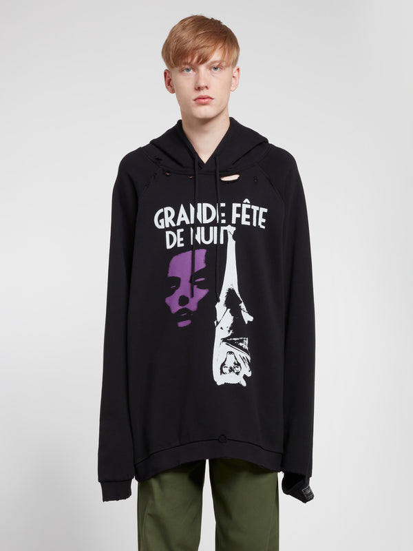 Raf Simons - Men’s Destroyed Oversized Grand Fete de Nuit Hoodie - (Black)