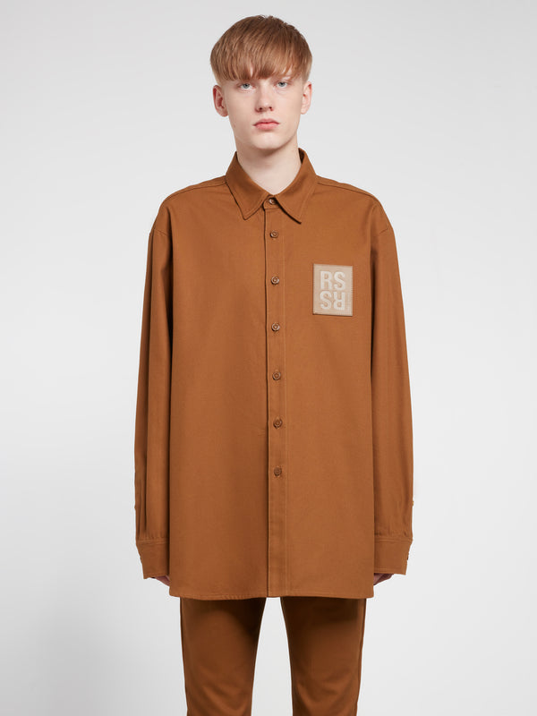 Raf Simons - Men’s Straight Fit Denim Shirt With R Pin - (Dark Brown)