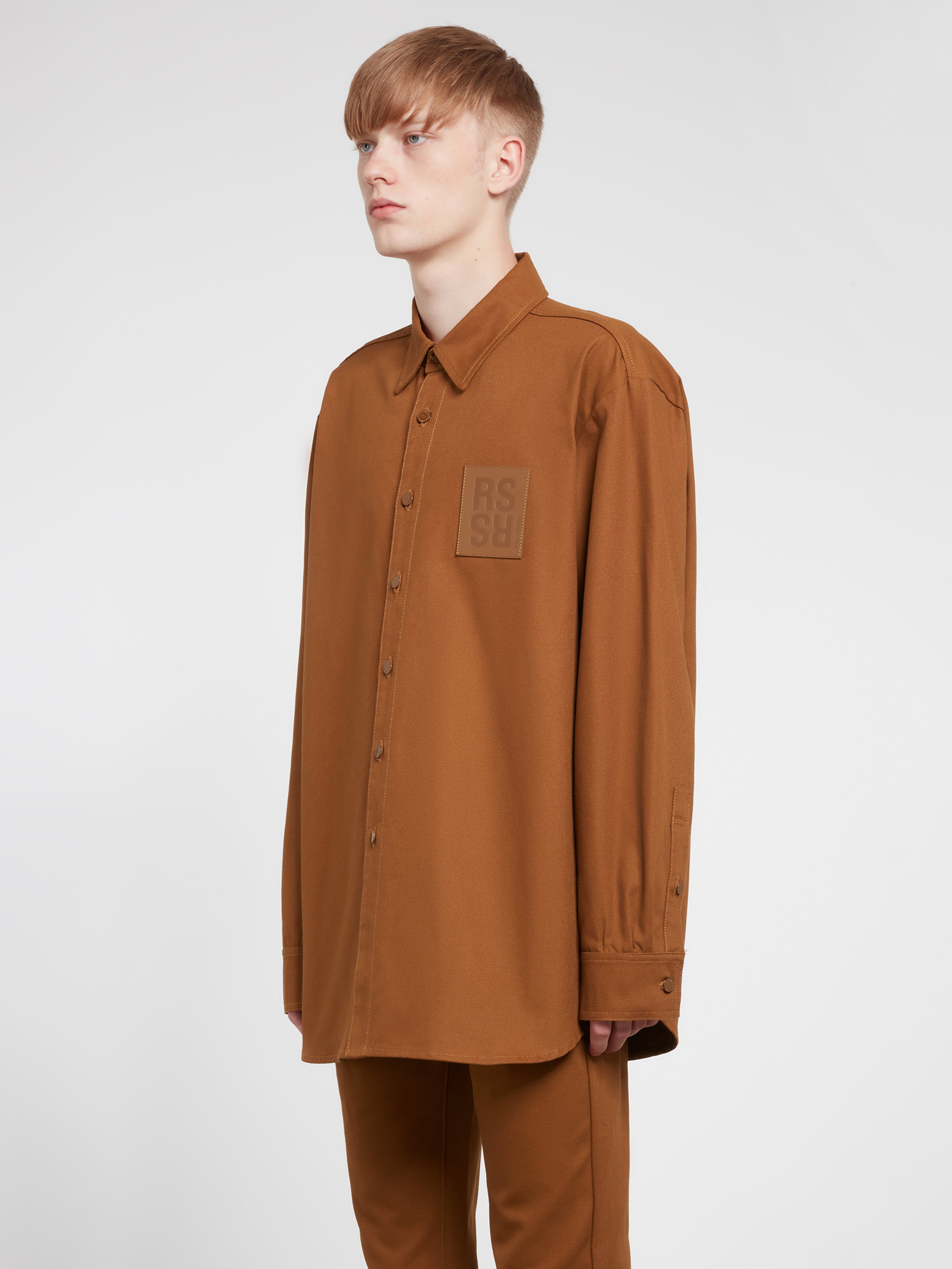 Raf Simons - Men’s Straight Fit Denim Shirt With R Pin - (Dark Brown)