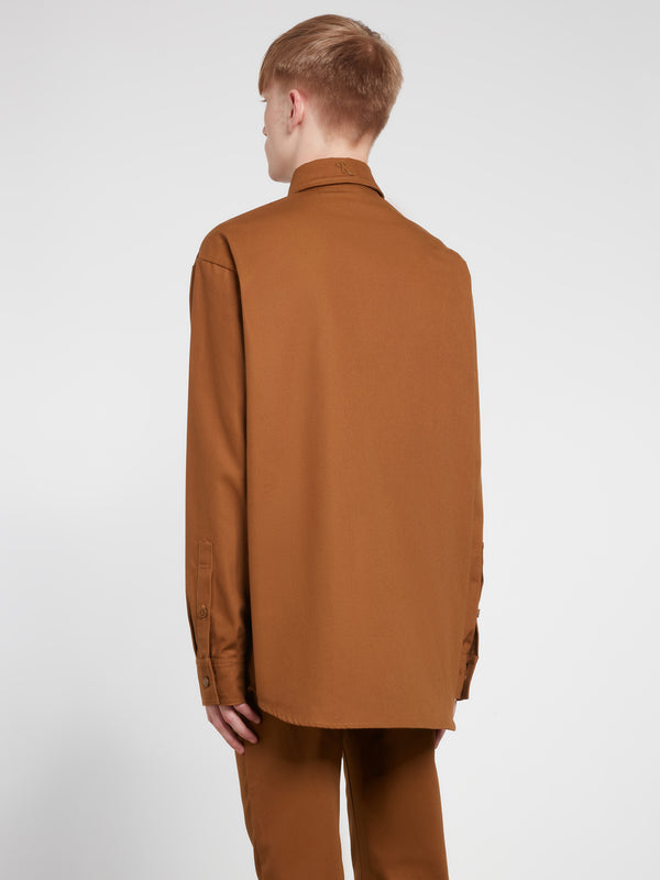 Raf Simons - Men’s Straight Fit Denim Shirt With R Pin - (Dark Brown)