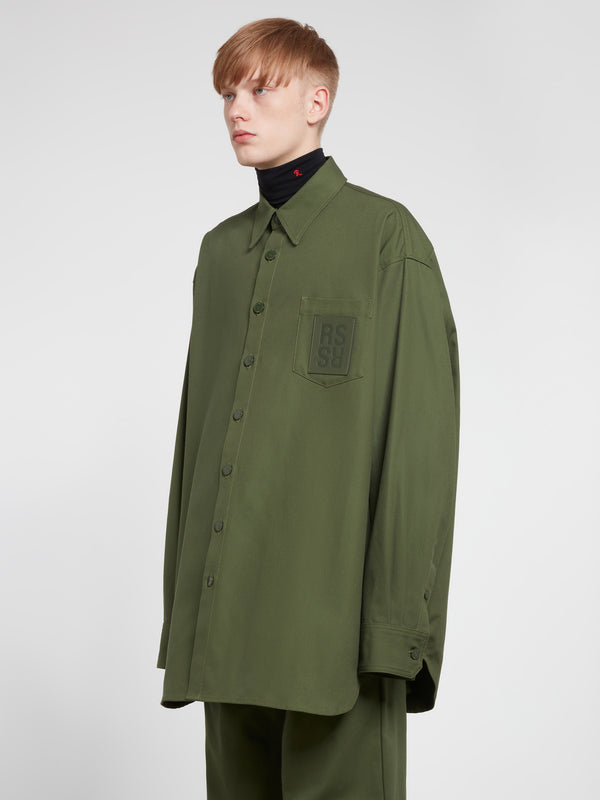 Raf Simons - Men’s Oversized Denim Shirt With R Pin - (Khaki)